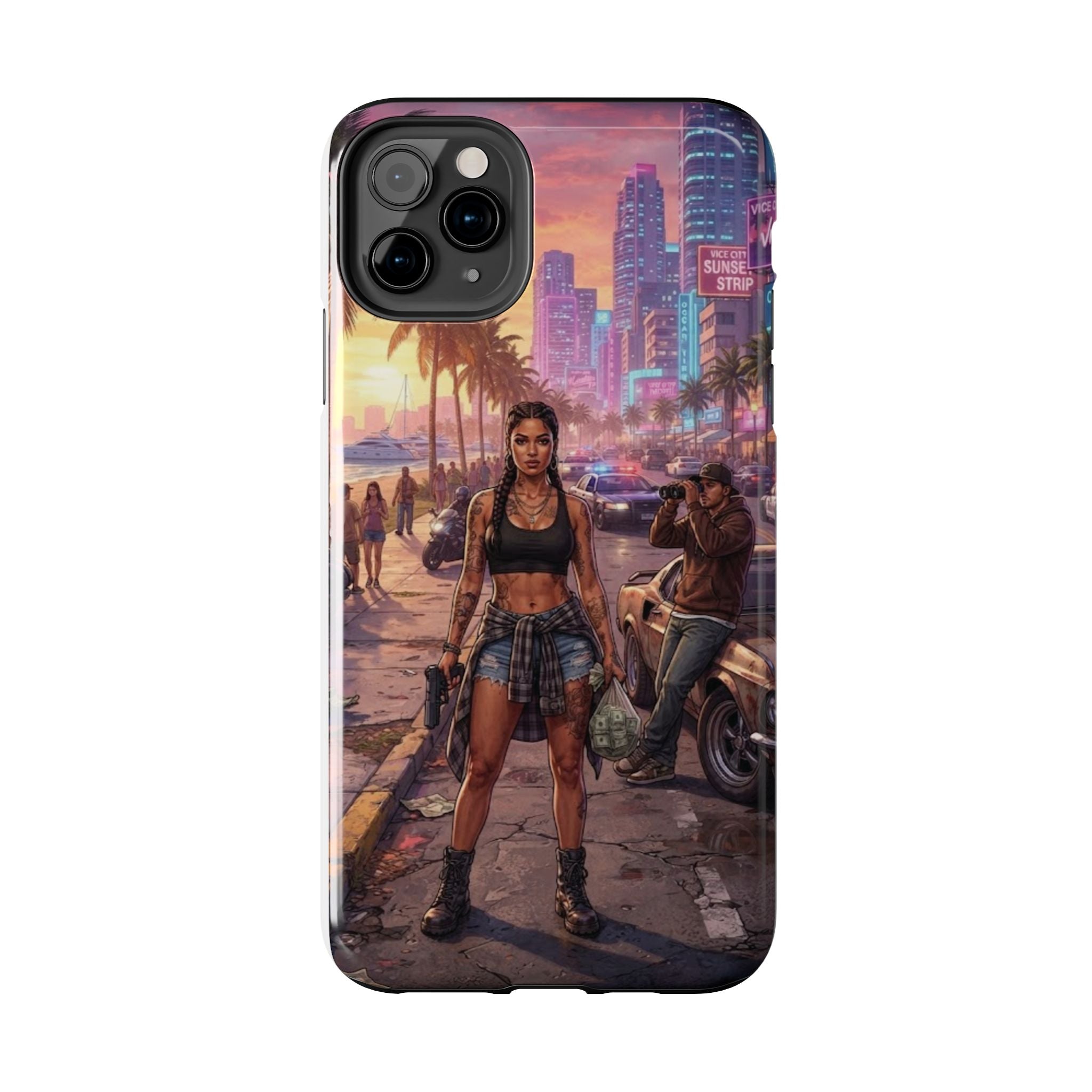 Tough Phone Case — Retro Sunset Miami Vibes with Palm Trees & Classic Car