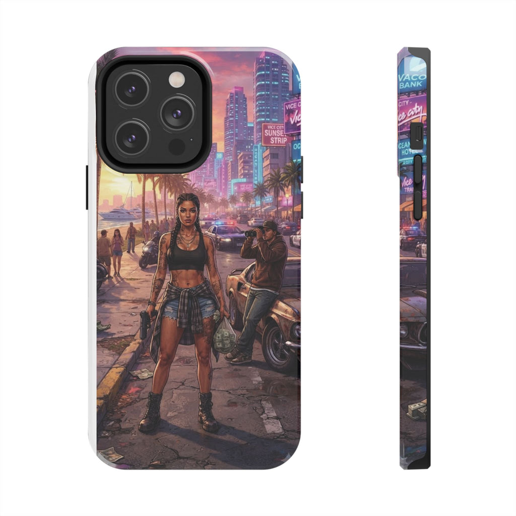 Tough Phone Case — Retro Sunset Miami Vibes with Palm Trees & Classic Car
