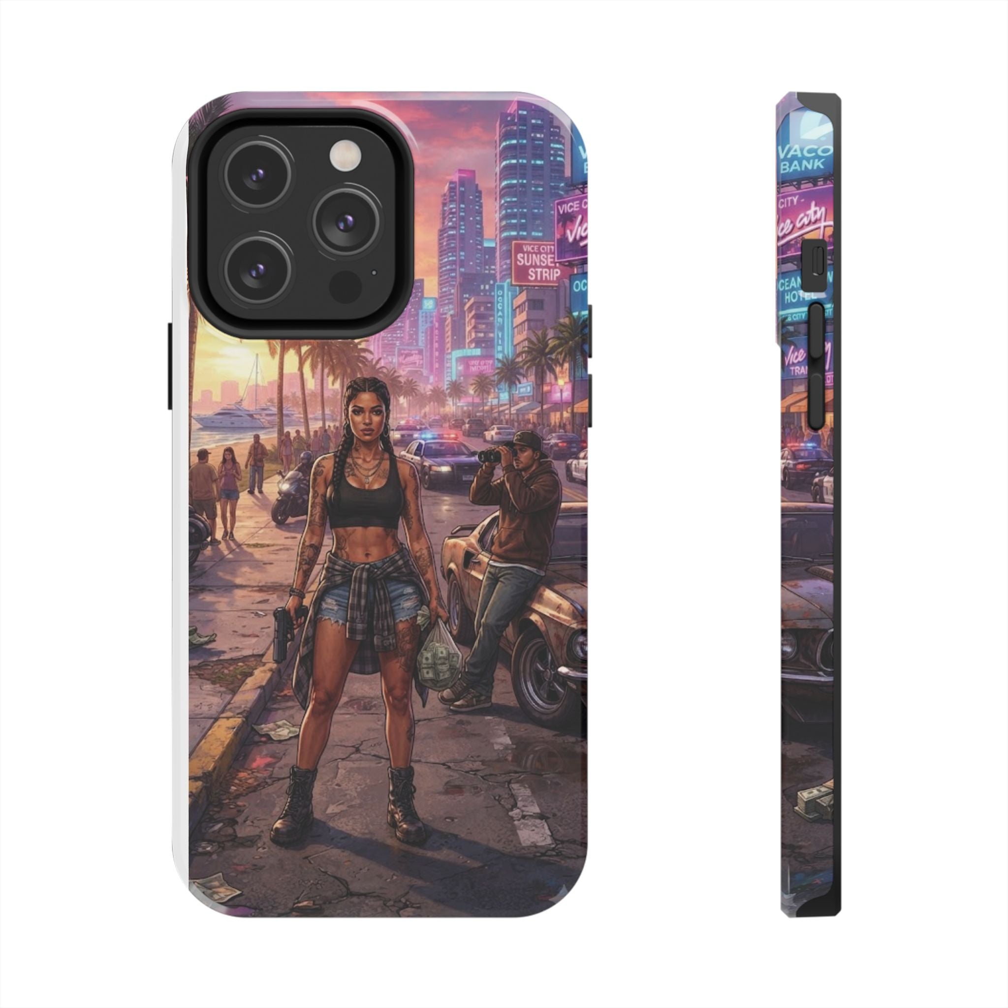 Tough Phone Case — Retro Sunset Miami Vibes with Palm Trees & Classic Car
