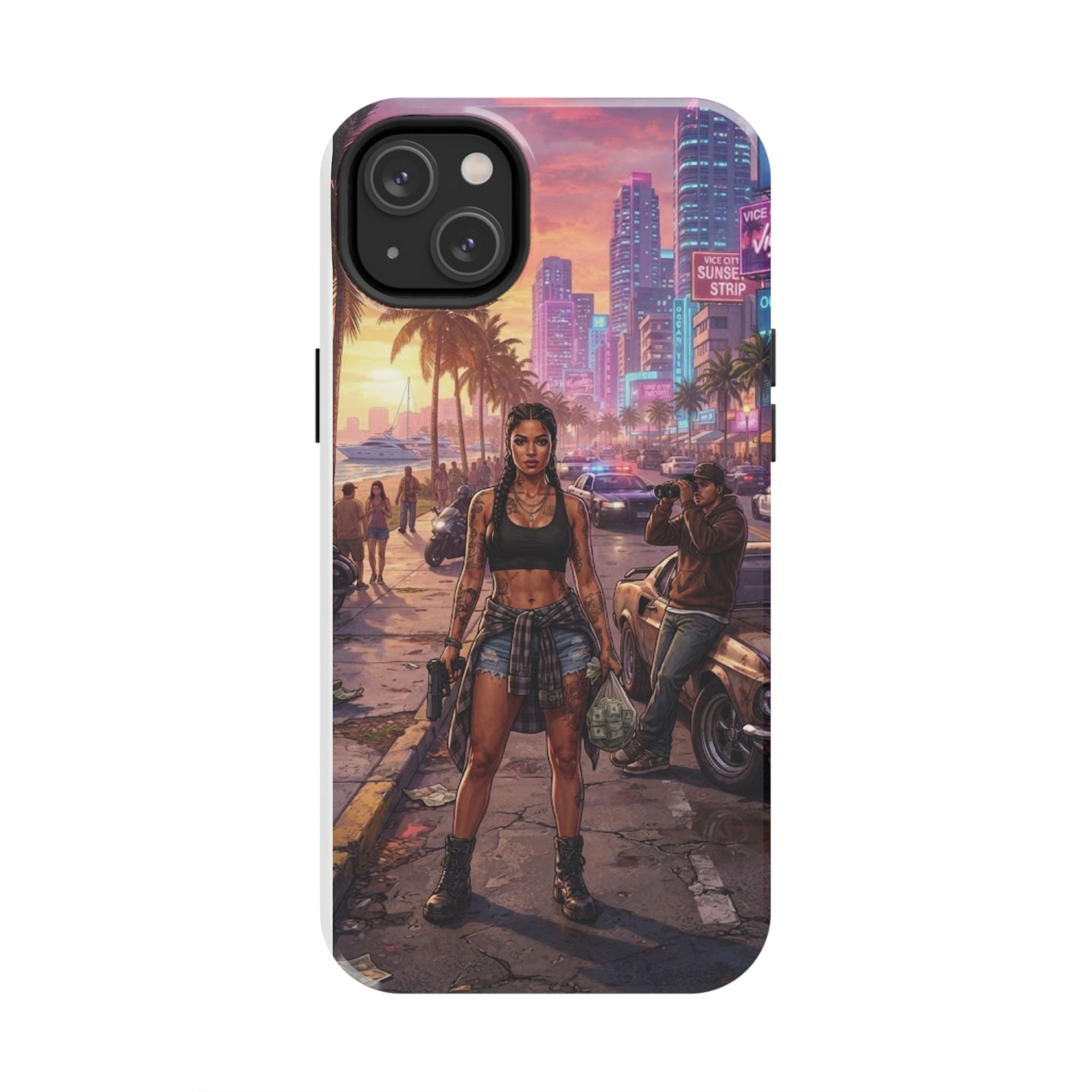Tough Phone Case — Retro Sunset Miami Vibes with Palm Trees & Classic Car