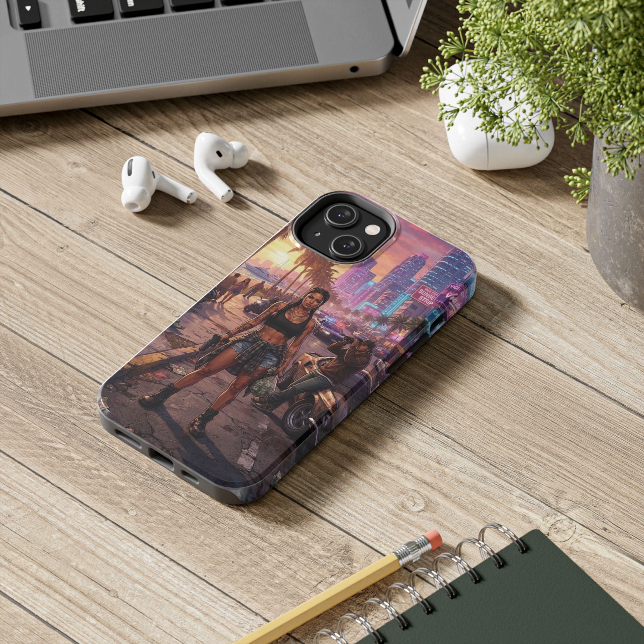 Tough Phone Case — Retro Sunset Miami Vibes with Palm Trees & Classic Car