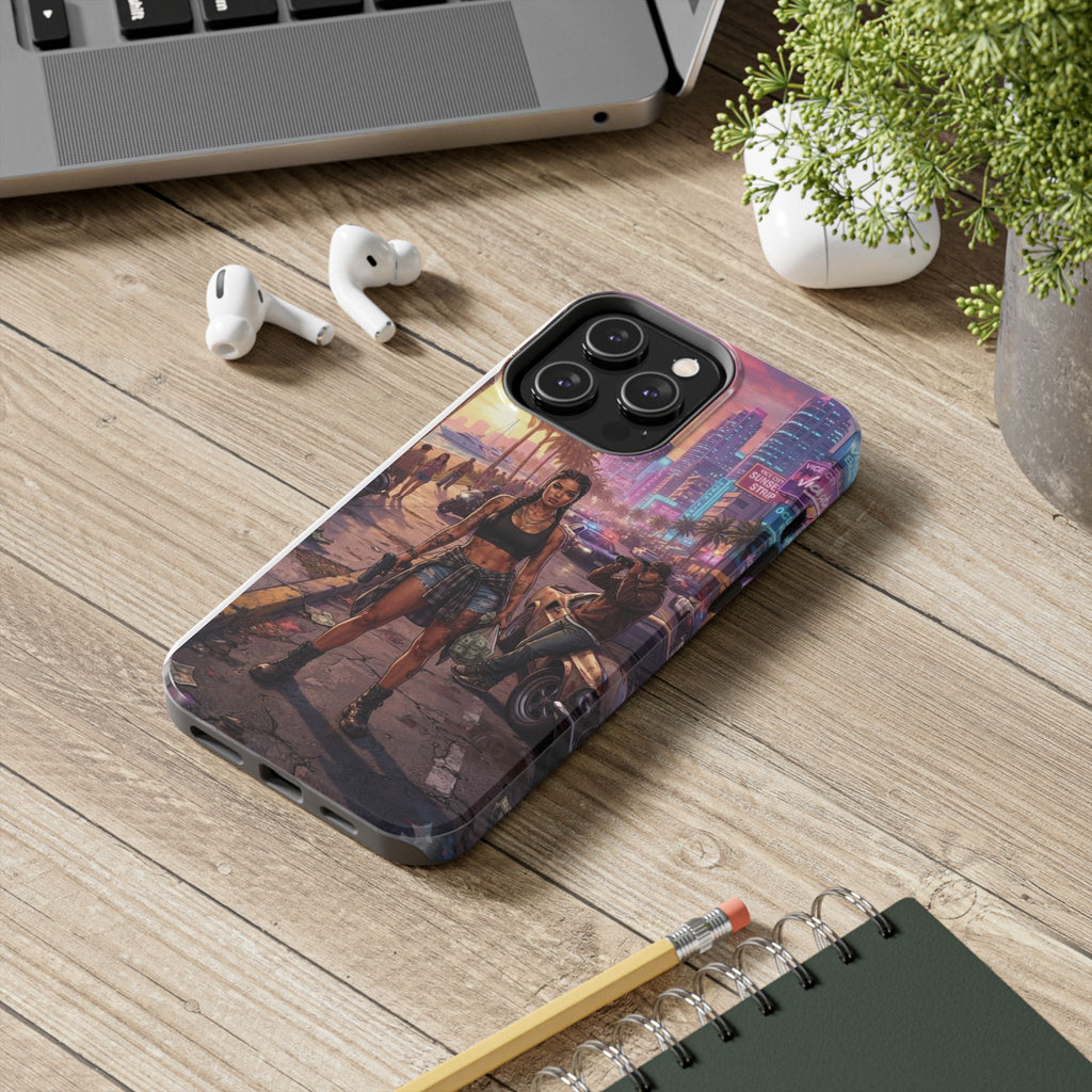 Tough Phone Case — Retro Sunset Miami Vibes with Palm Trees & Classic Car