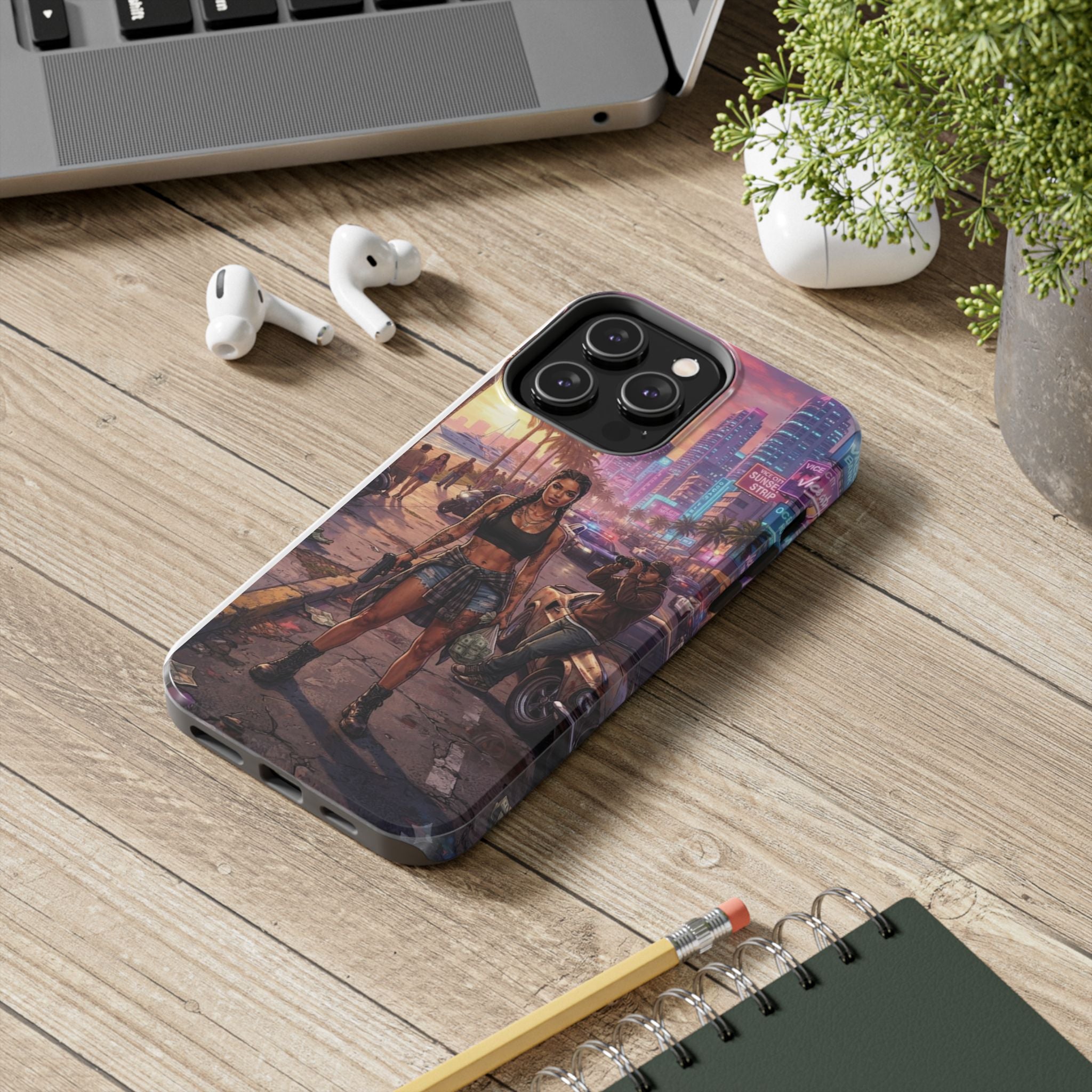 Tough Phone Case — Retro Sunset Miami Vibes with Palm Trees & Classic Car