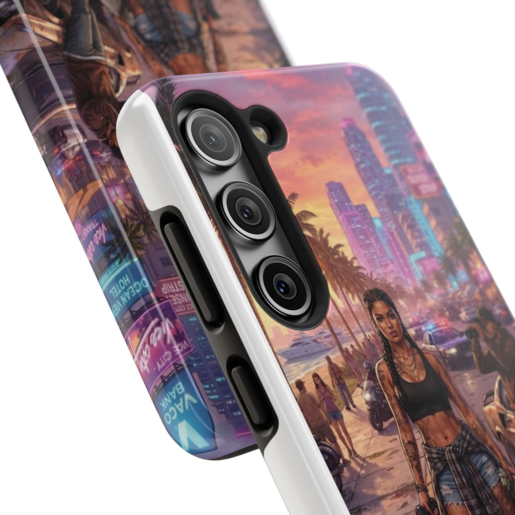 Tough Phone Case — Retro Sunset Miami Vibes with Palm Trees & Classic Car