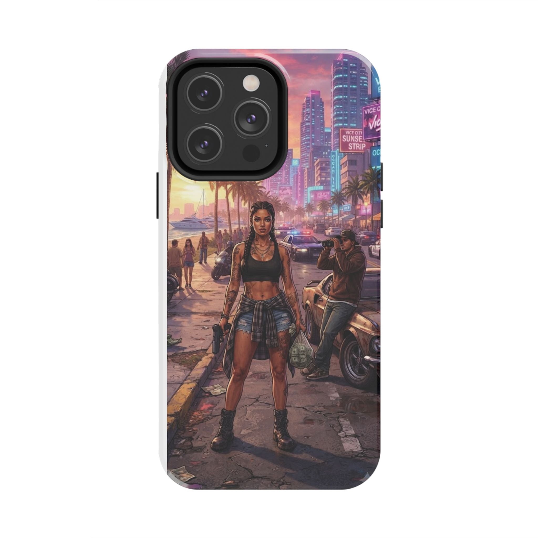Tough Phone Case — Retro Sunset Miami Vibes with Palm Trees & Classic Car