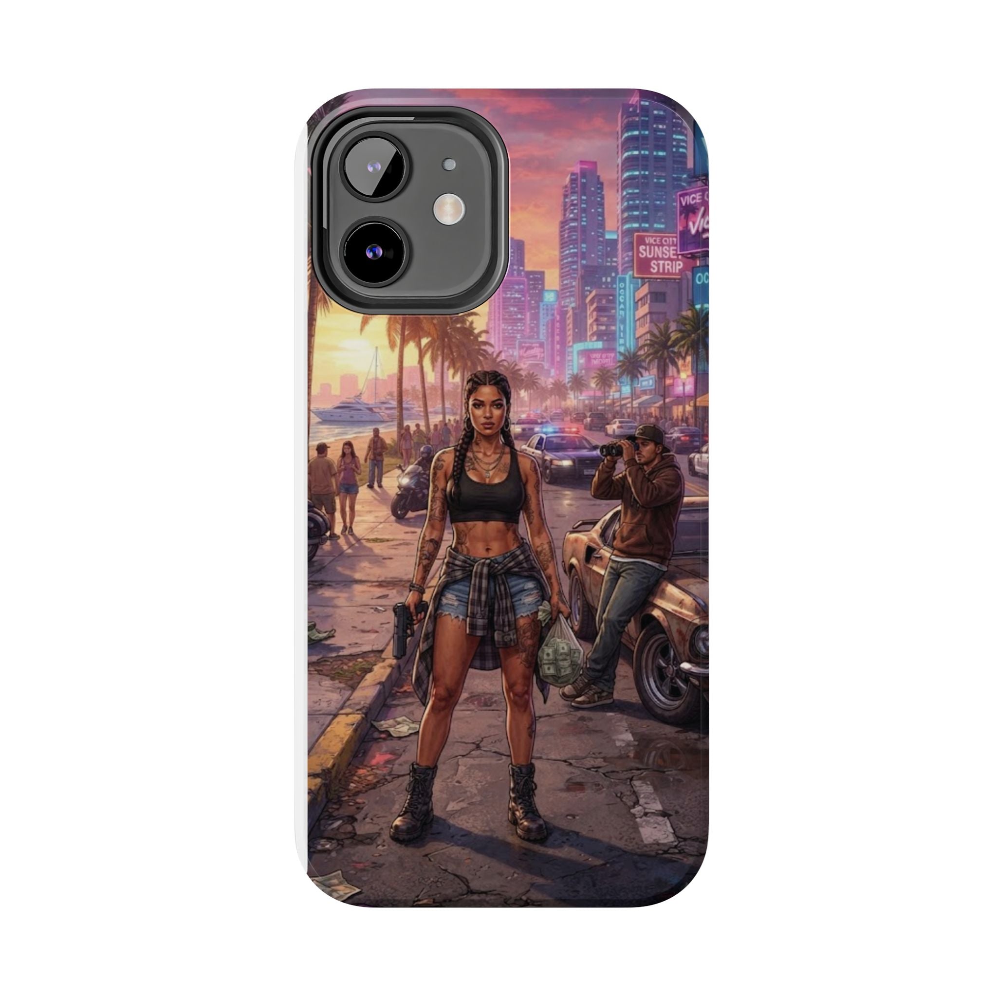 Tough Phone Case — Retro Sunset Miami Vibes with Palm Trees & Classic Car