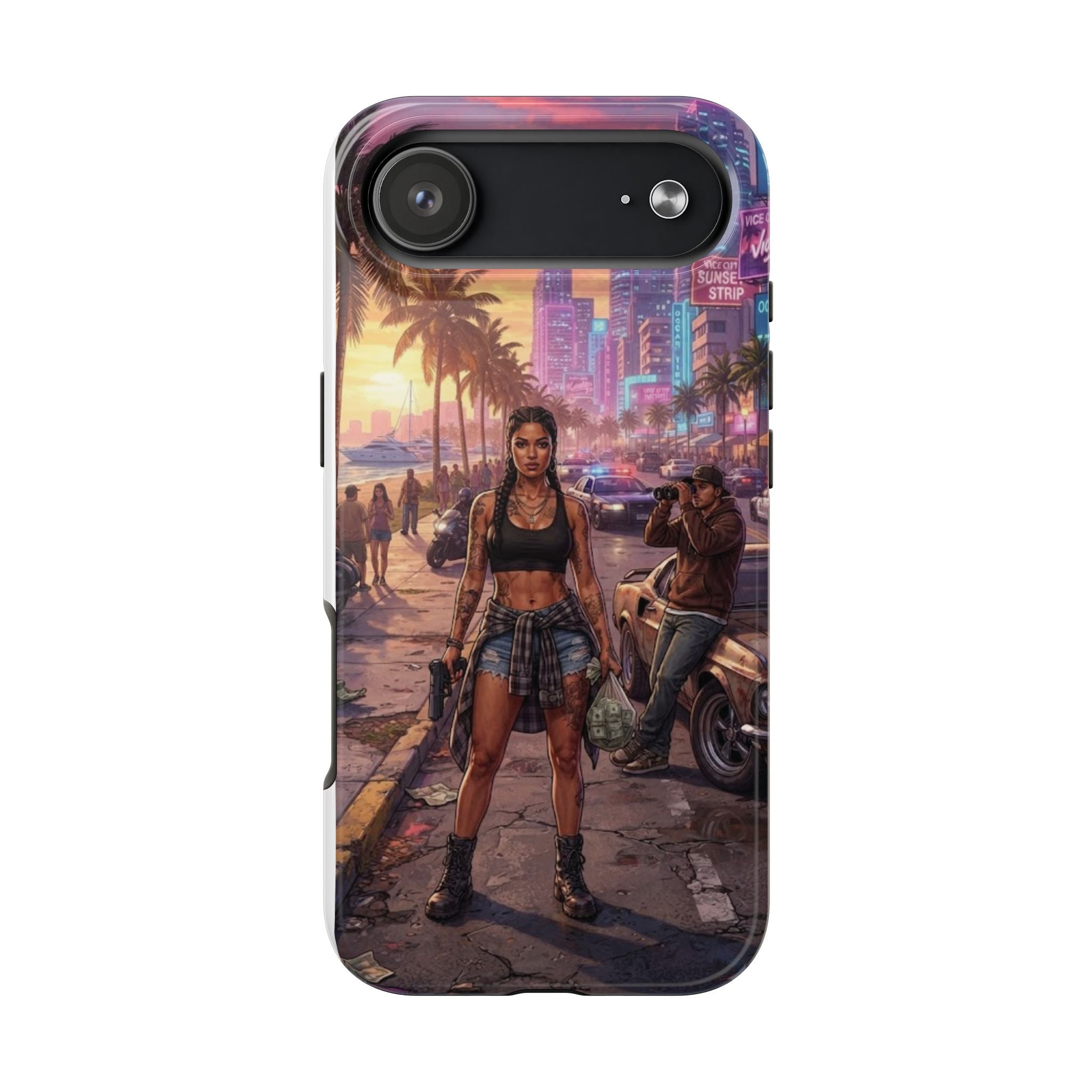 Tough Phone Case — Retro Sunset Miami Vibes with Palm Trees & Classic Car