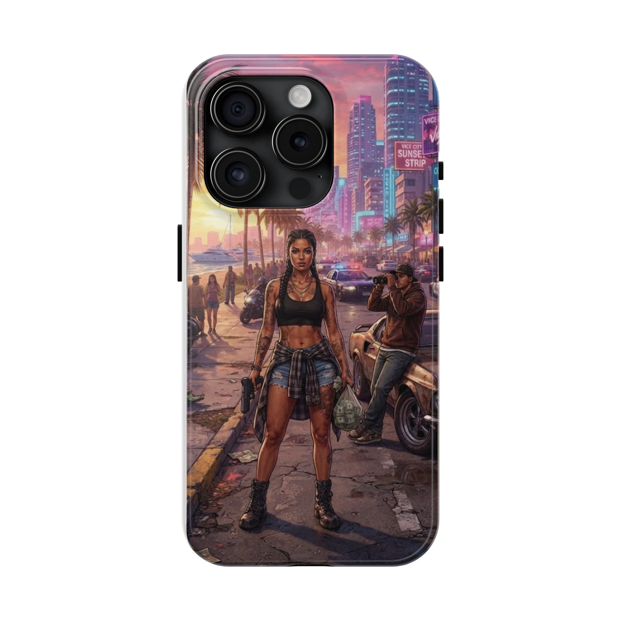 Tough Phone Case — Retro Sunset Miami Vibes with Palm Trees & Classic Car