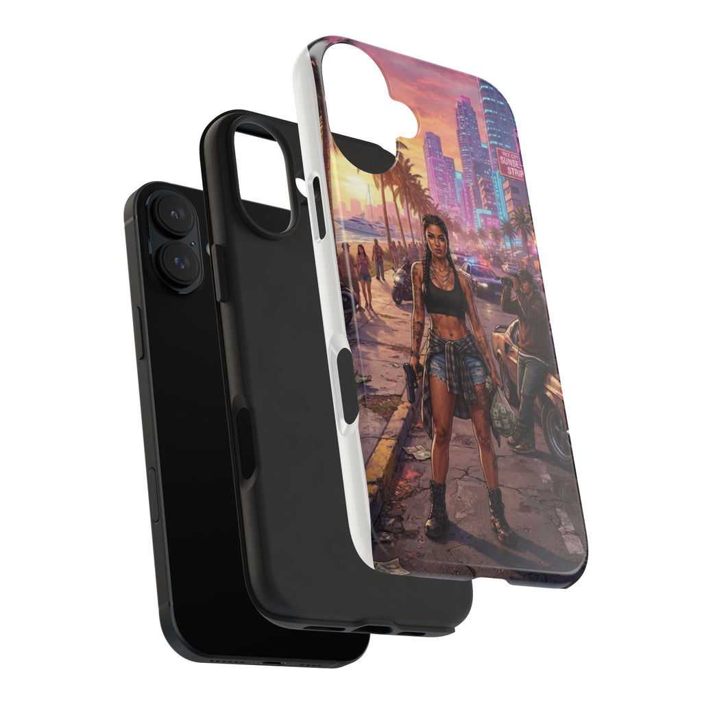 Tough Phone Case — Retro Sunset Miami Vibes with Palm Trees & Classic Car