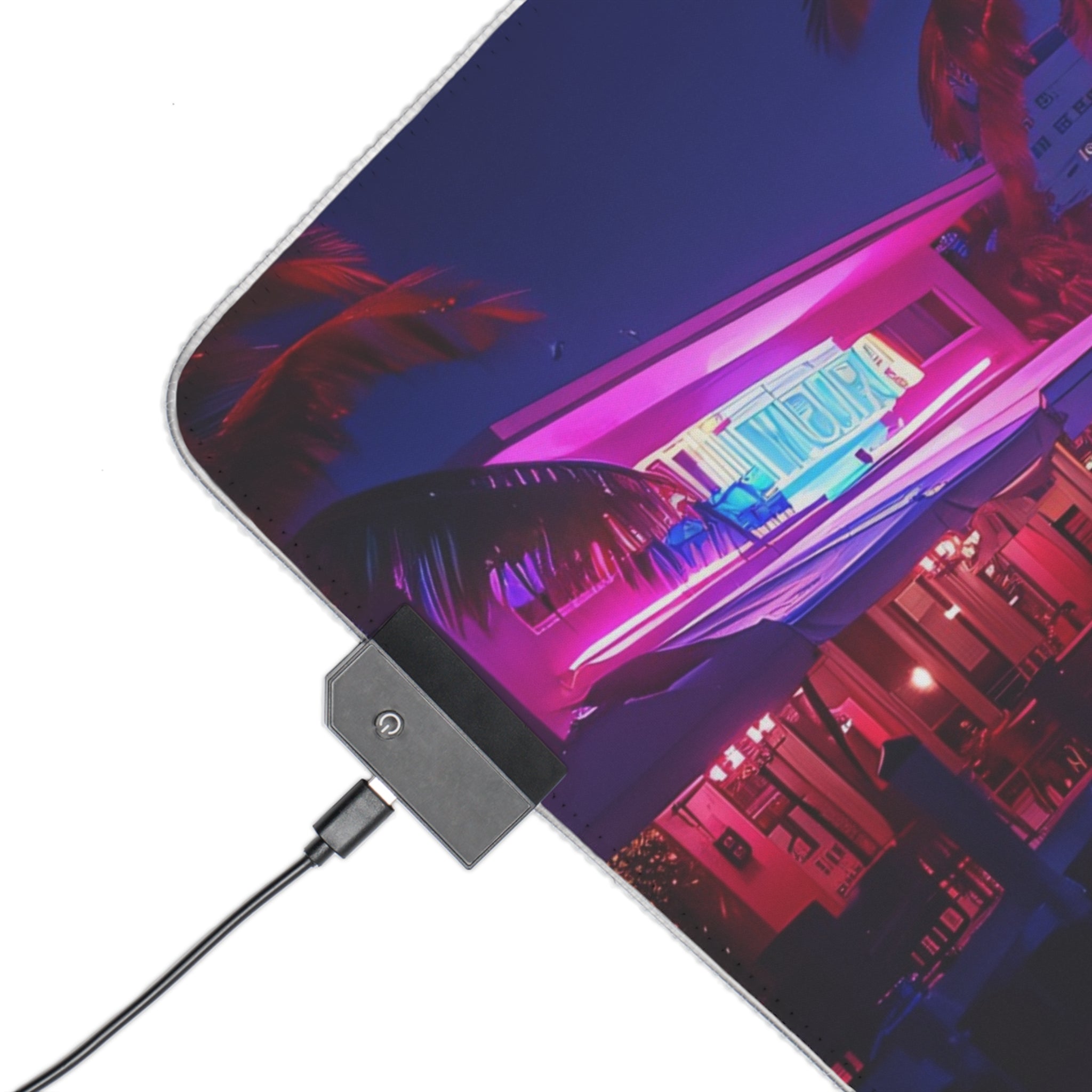 Retro Neon City LED Gaming Mouse Pad — Extended RGB Desk Mat