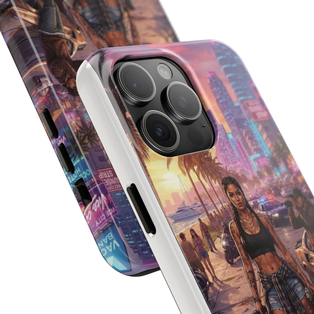 Tough Phone Case — Retro Sunset Miami Vibes with Palm Trees & Classic Car