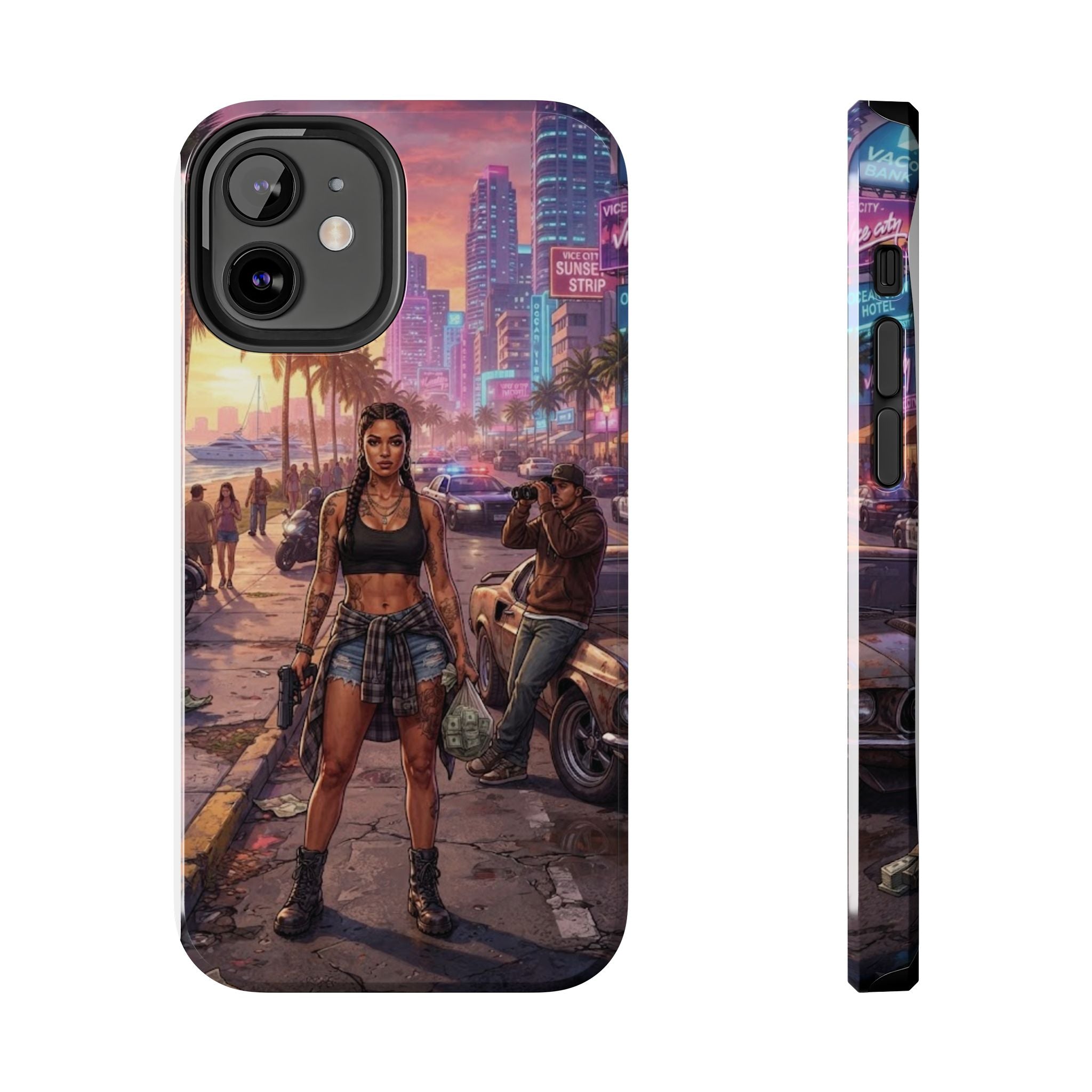 Tough Phone Case — Retro Sunset Miami Vibes with Palm Trees & Classic Car