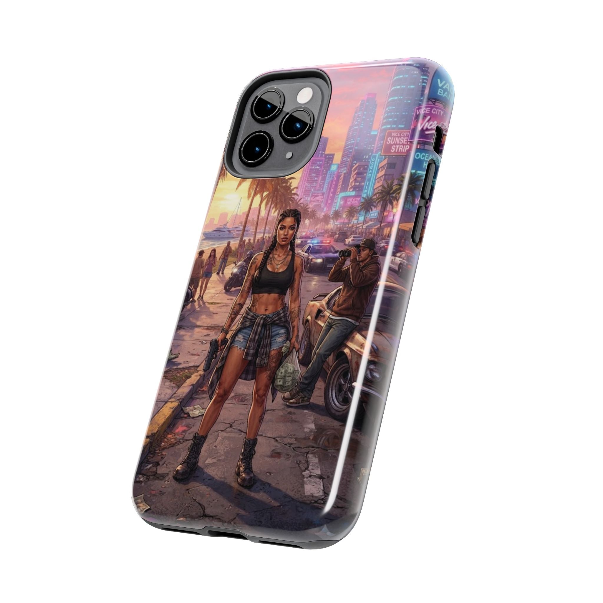 Tough Phone Case — Retro Sunset Miami Vibes with Palm Trees & Classic Car