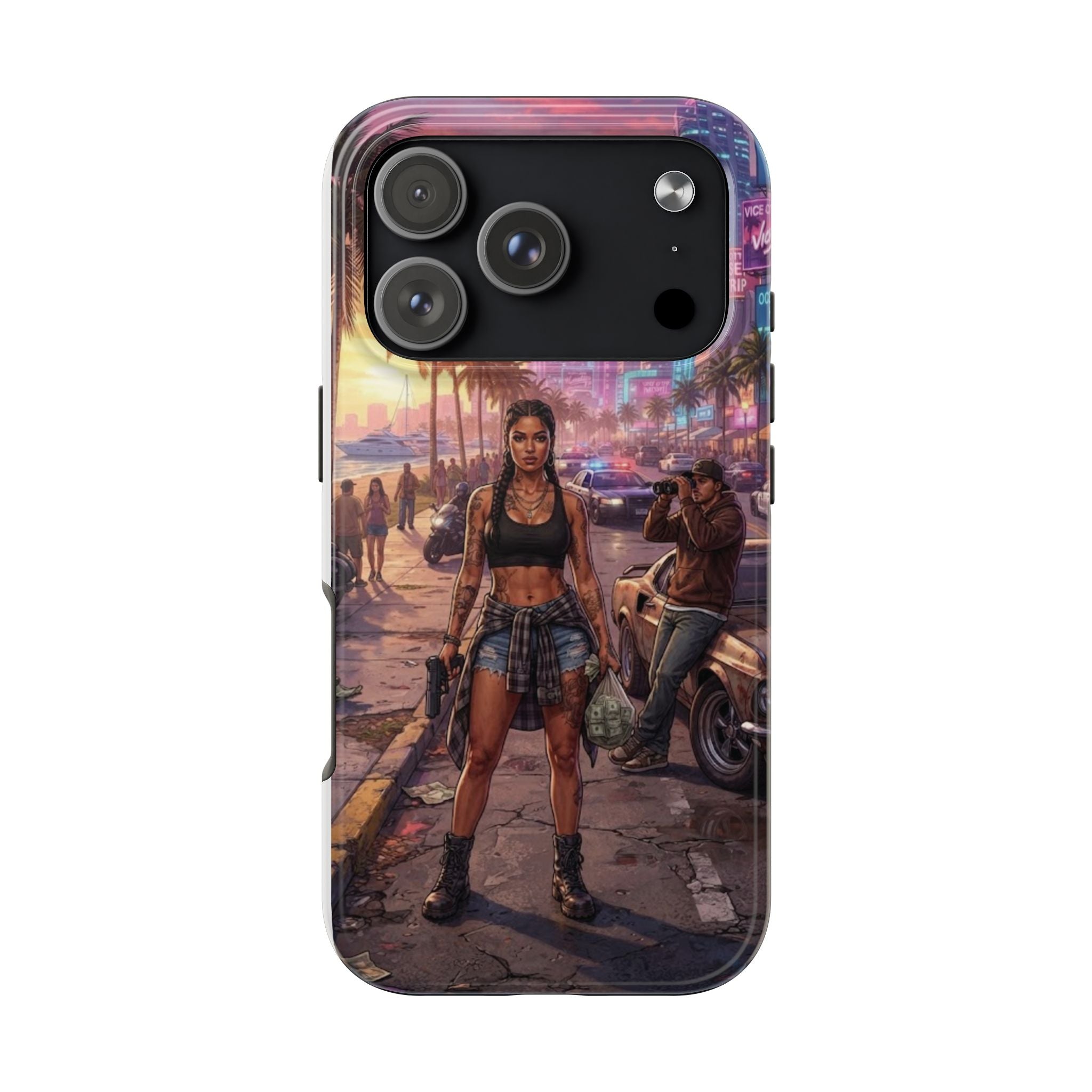 Tough Phone Case — Retro Sunset Miami Vibes with Palm Trees & Classic Car