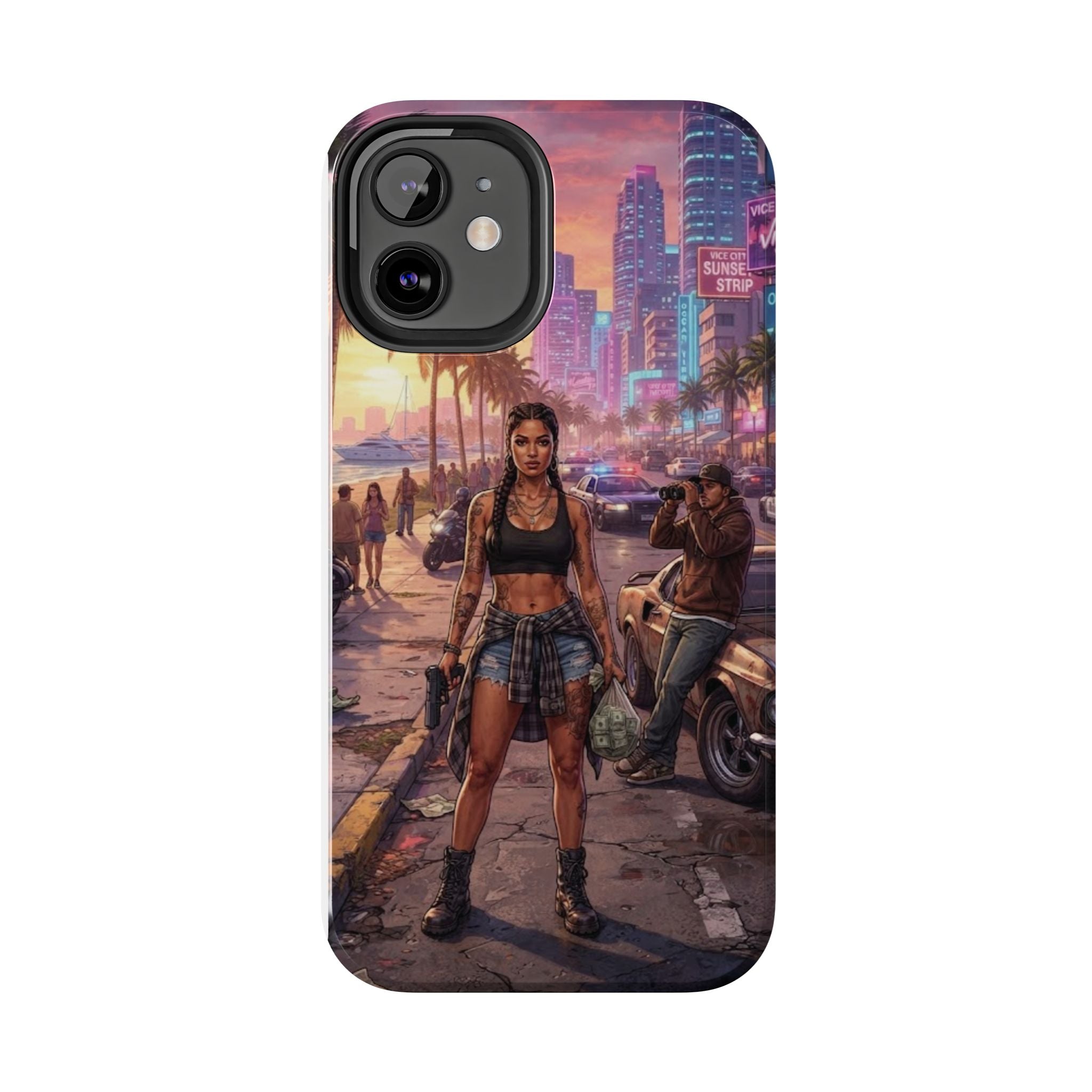 Tough Phone Case — Retro Sunset Miami Vibes with Palm Trees & Classic Car