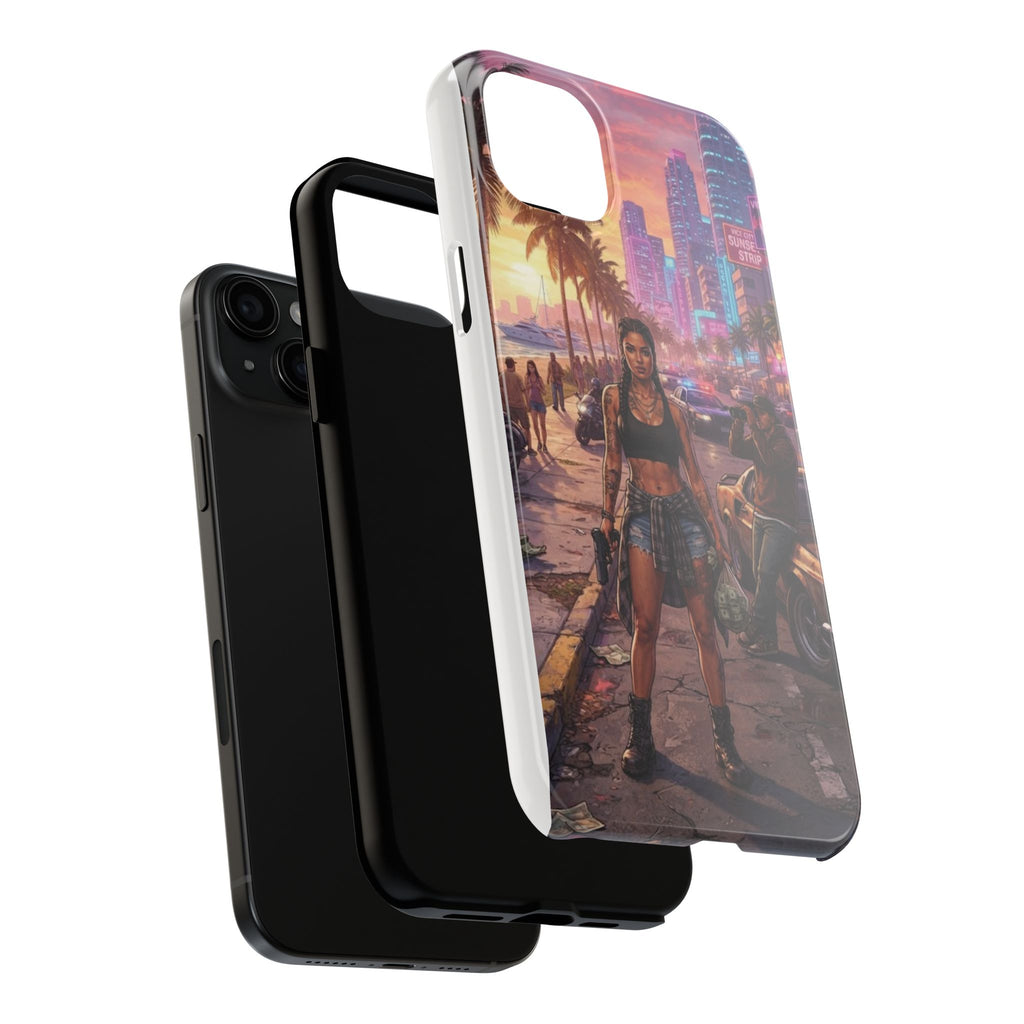 Tough Phone Case — Retro Sunset Miami Vibes with Palm Trees & Classic Car