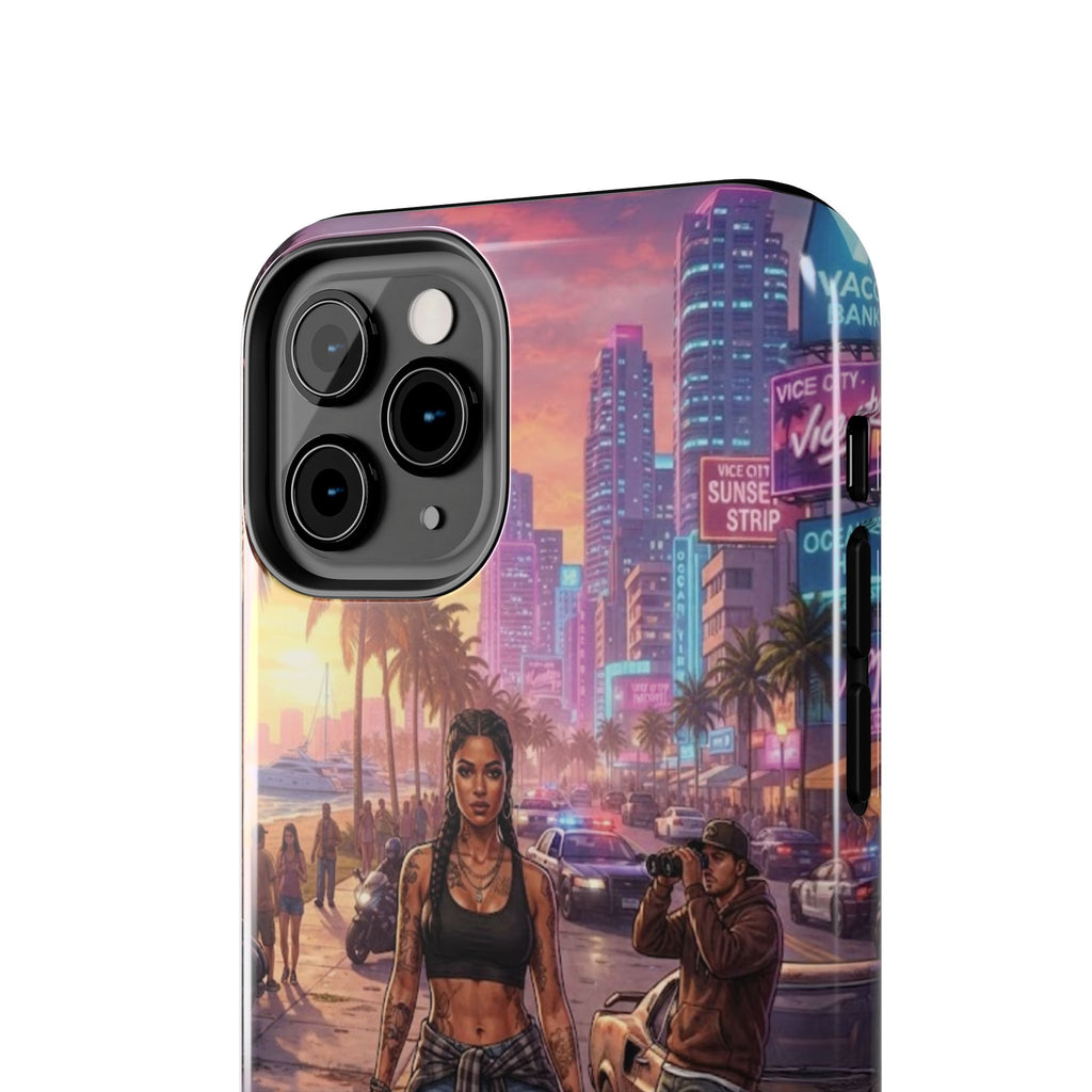 Tough Phone Case — Retro Sunset Miami Vibes with Palm Trees & Classic Car