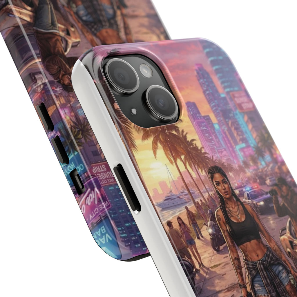 Tough Phone Case — Retro Sunset Miami Vibes with Palm Trees & Classic Car