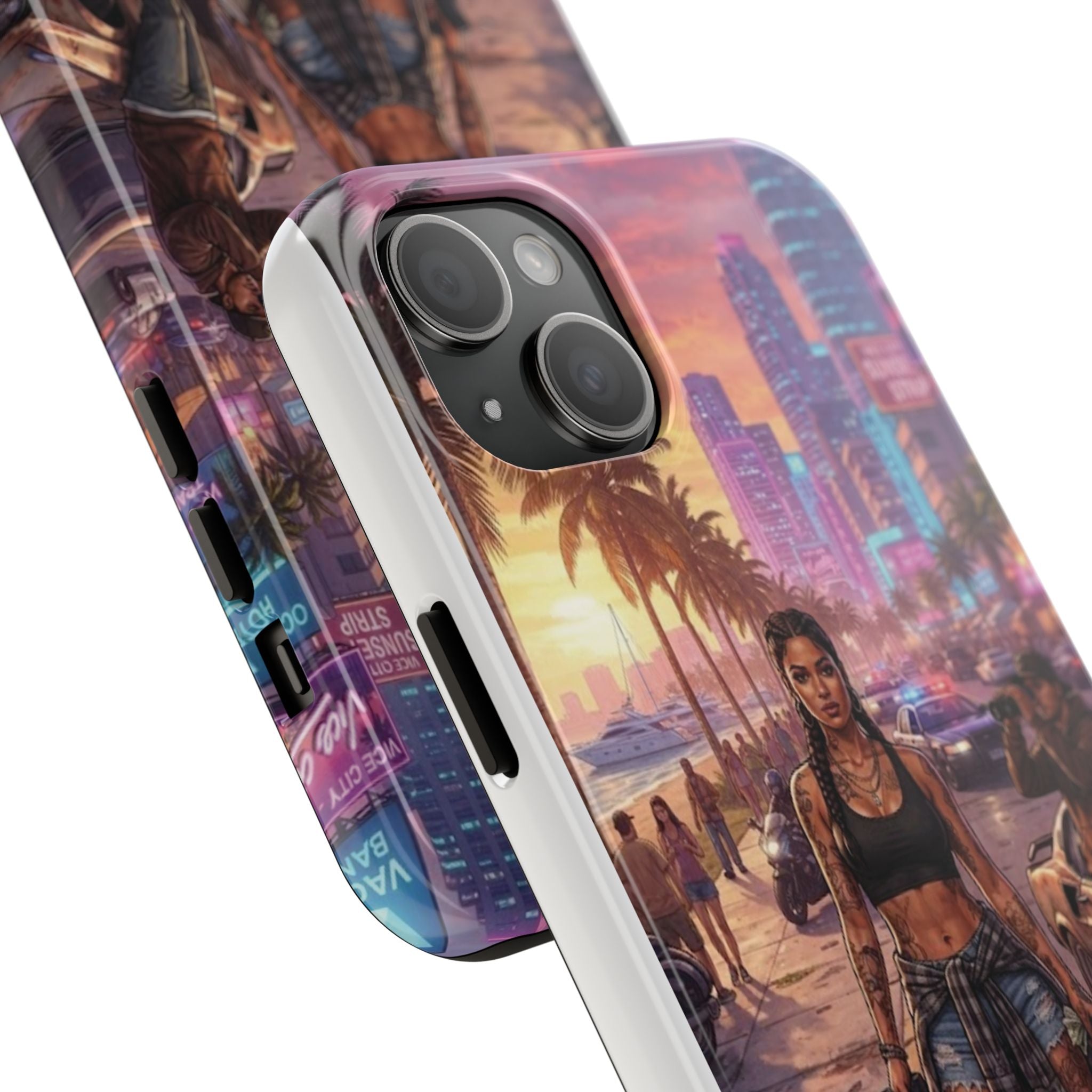 Tough Phone Case — Retro Sunset Miami Vibes with Palm Trees & Classic Car