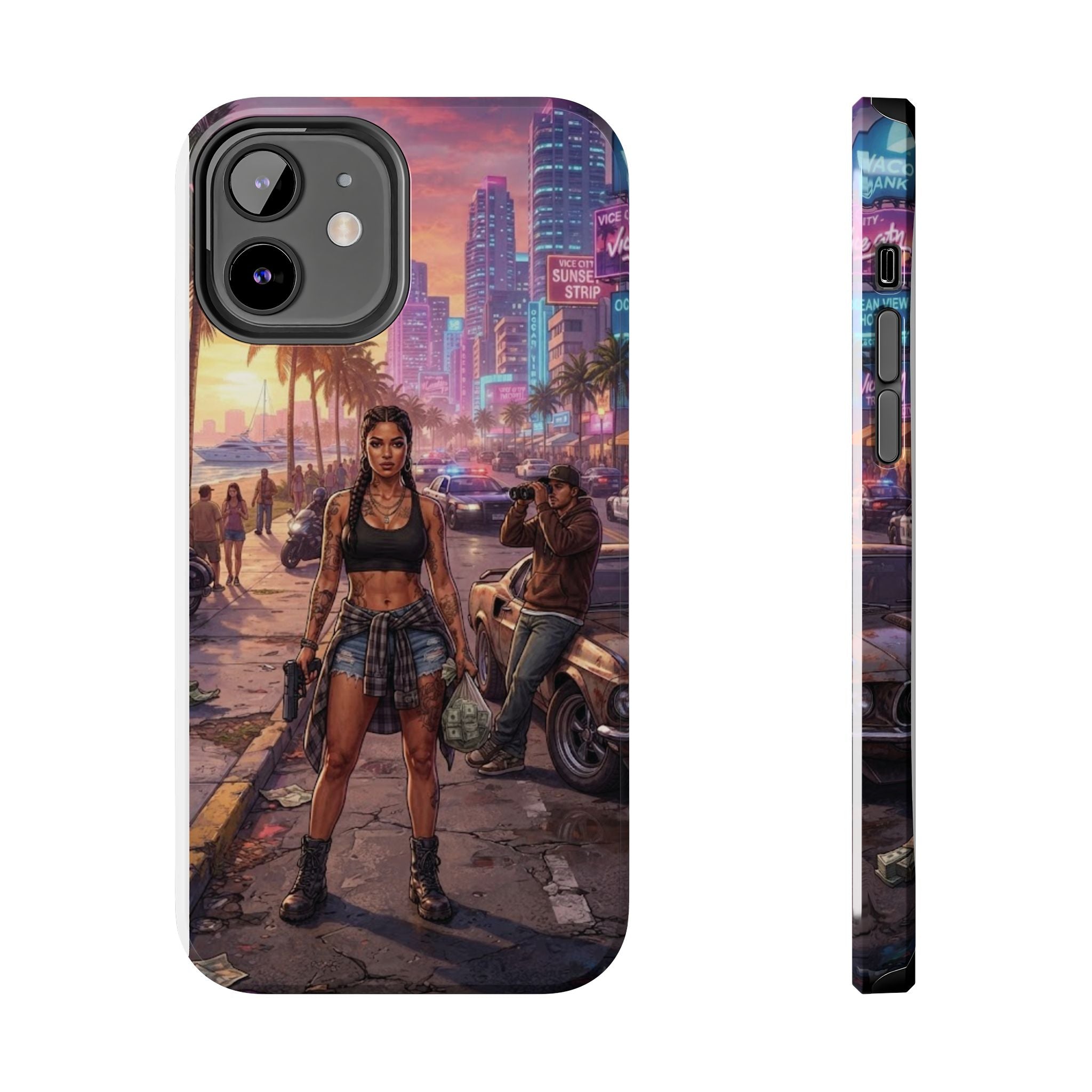 Tough Phone Case — Retro Sunset Miami Vibes with Palm Trees & Classic Car