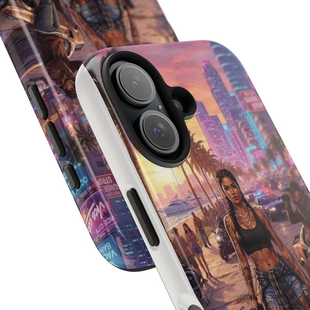 Tough Phone Case — Retro Sunset Miami Vibes with Palm Trees & Classic Car