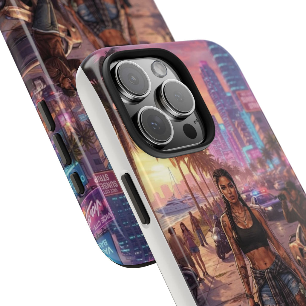 Tough Phone Case — Retro Sunset Miami Vibes with Palm Trees & Classic Car
