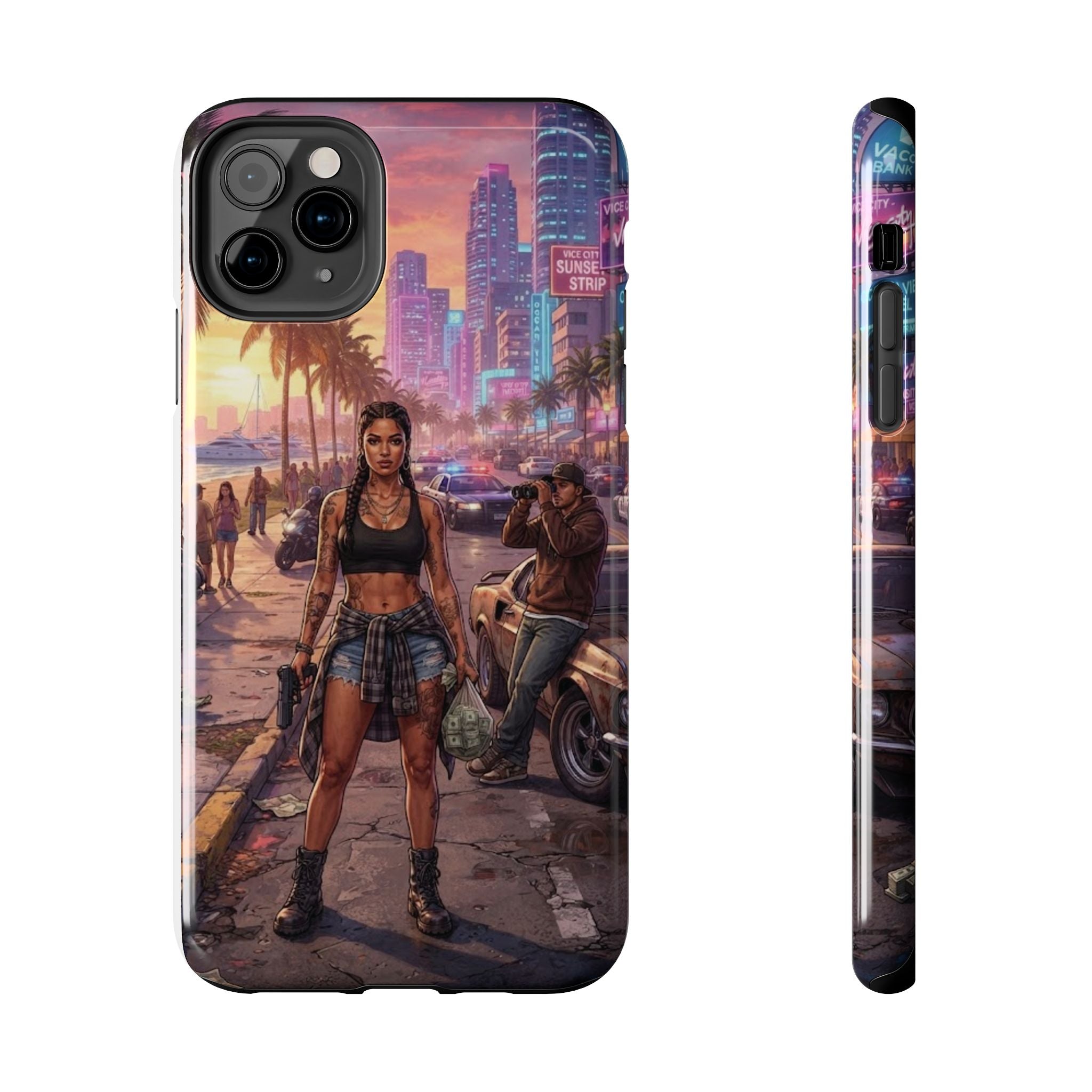 Tough Phone Case — Retro Sunset Miami Vibes with Palm Trees & Classic Car