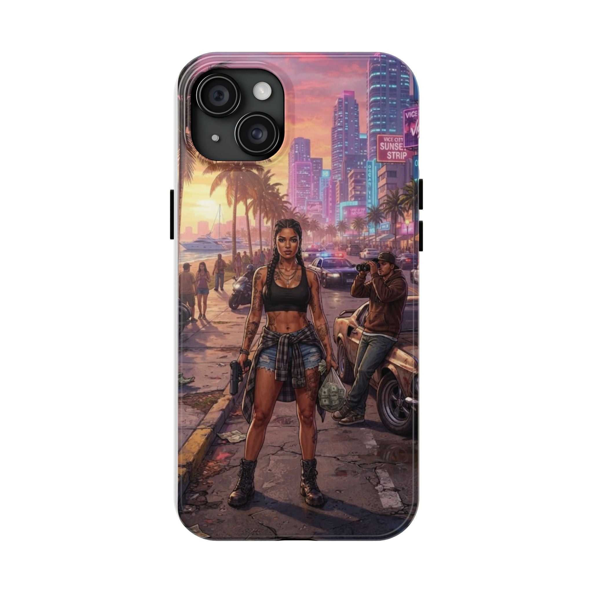 Tough Phone Case — Retro Sunset Miami Vibes with Palm Trees & Classic Car