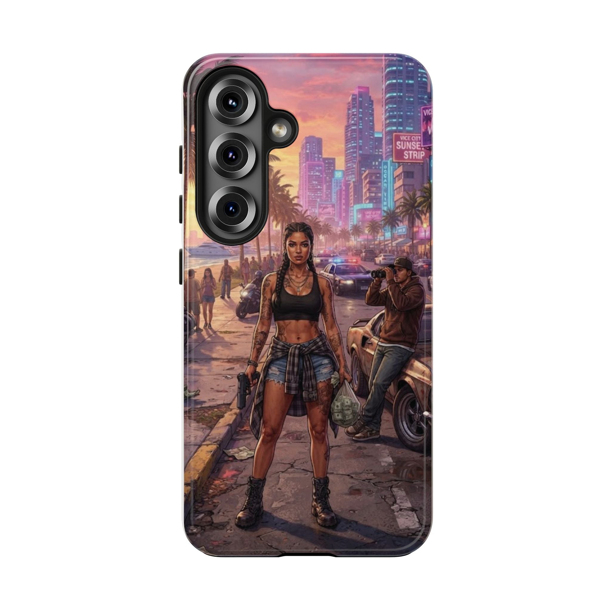 Tough Phone Case — Retro Sunset Miami Vibes with Palm Trees & Classic Car