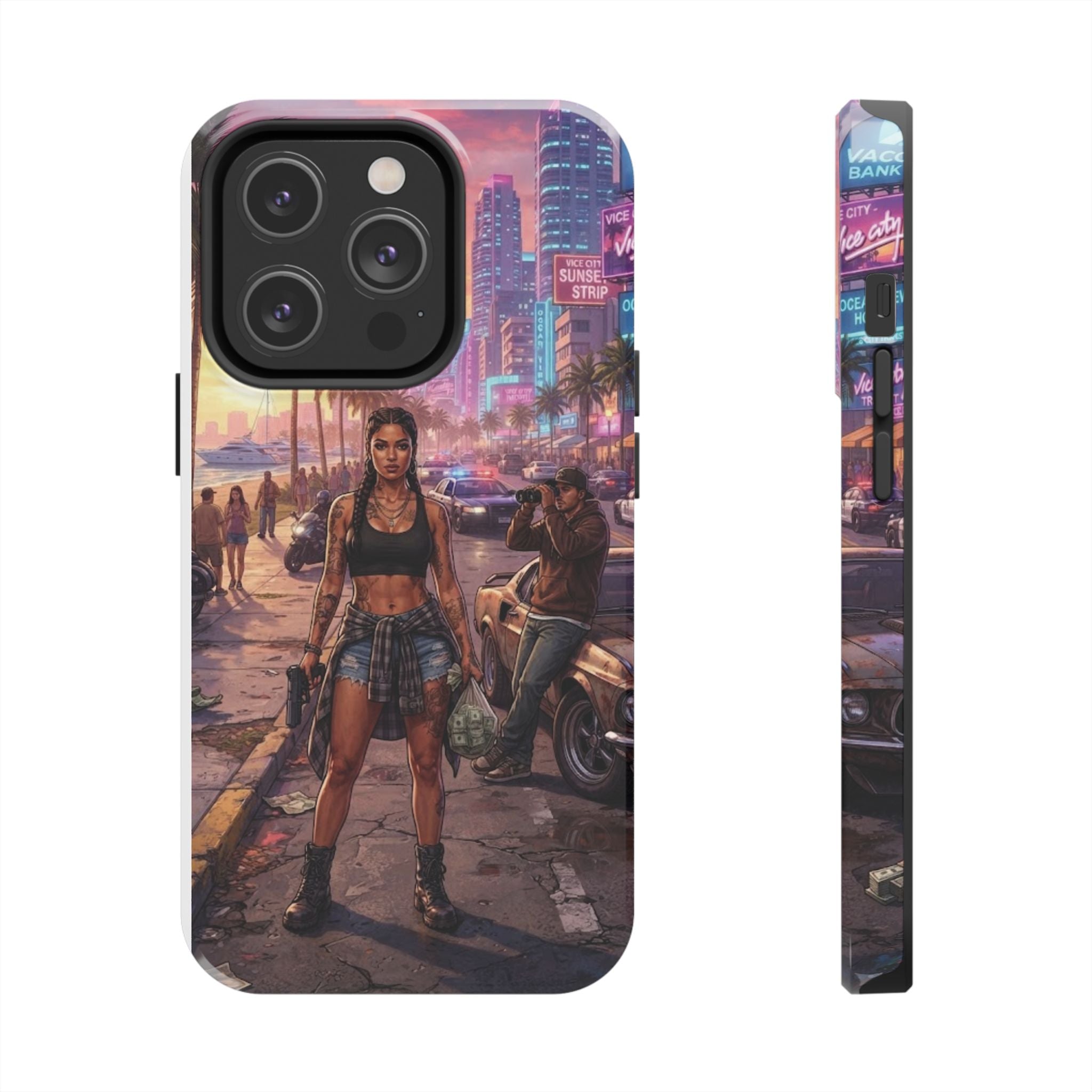 Tough Phone Case — Retro Sunset Miami Vibes with Palm Trees & Classic Car