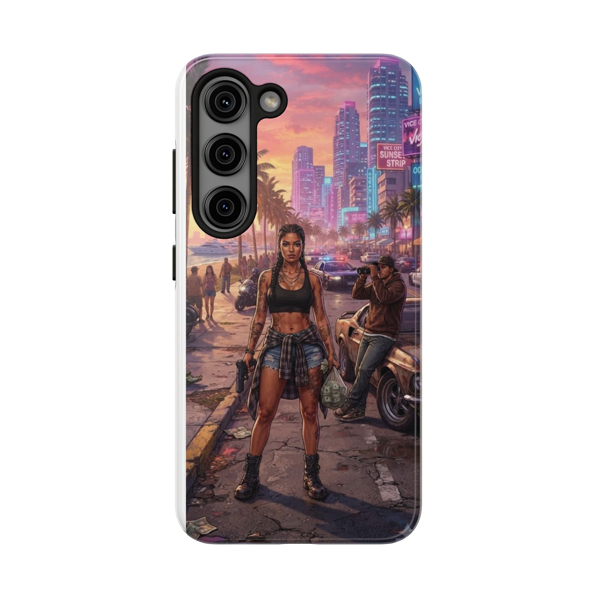 Tough Phone Case — Retro Sunset Miami Vibes with Palm Trees & Classic Car