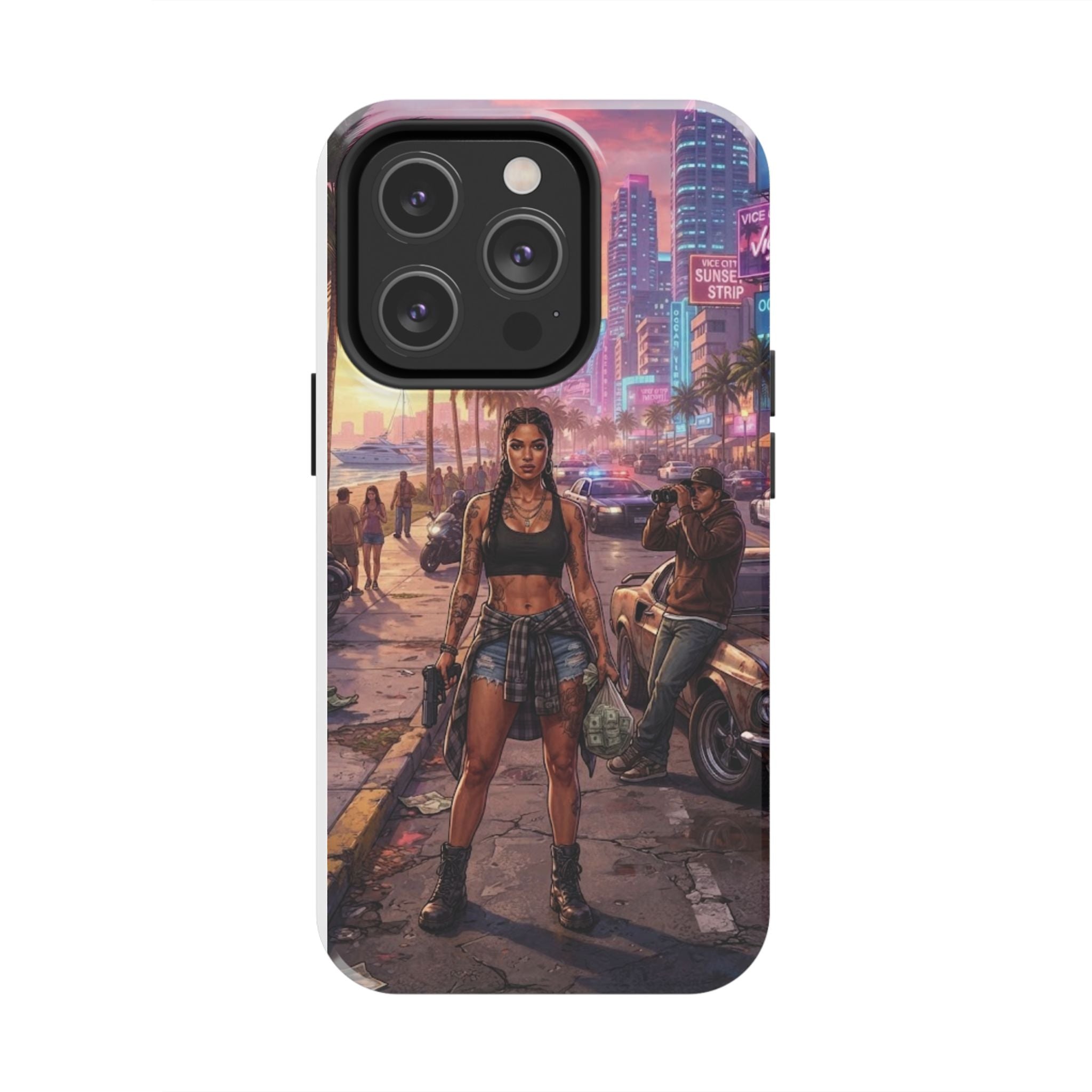 Tough Phone Case — Retro Sunset Miami Vibes with Palm Trees & Classic Car