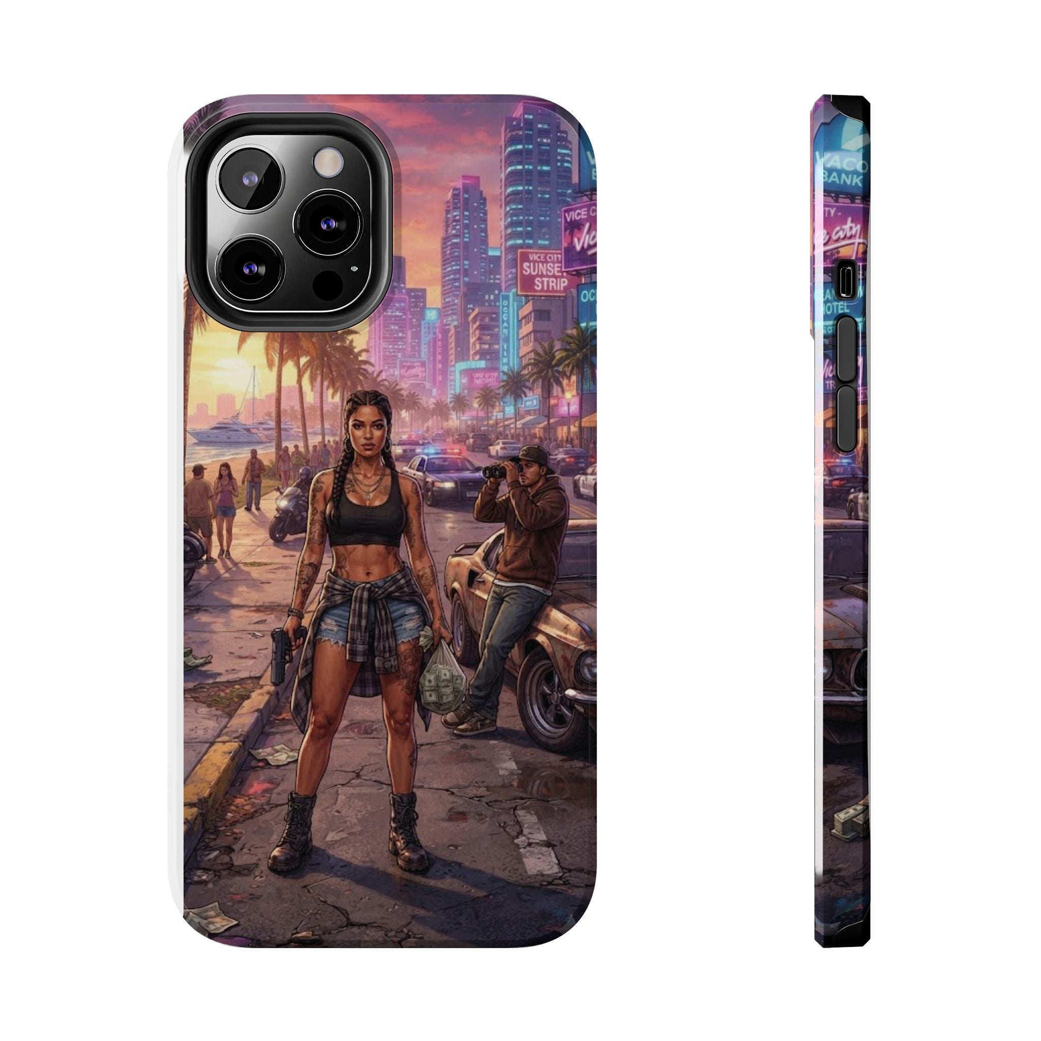Tough Phone Case — Retro Sunset Miami Vibes with Palm Trees & Classic Car