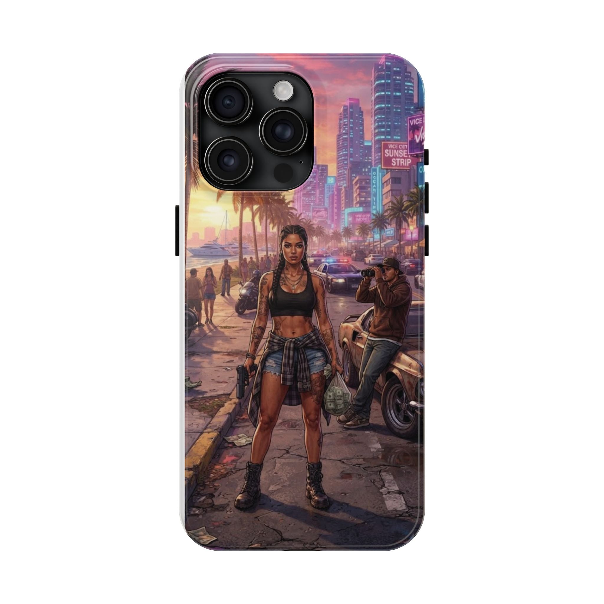 Tough Phone Case — Retro Sunset Miami Vibes with Palm Trees & Classic Car