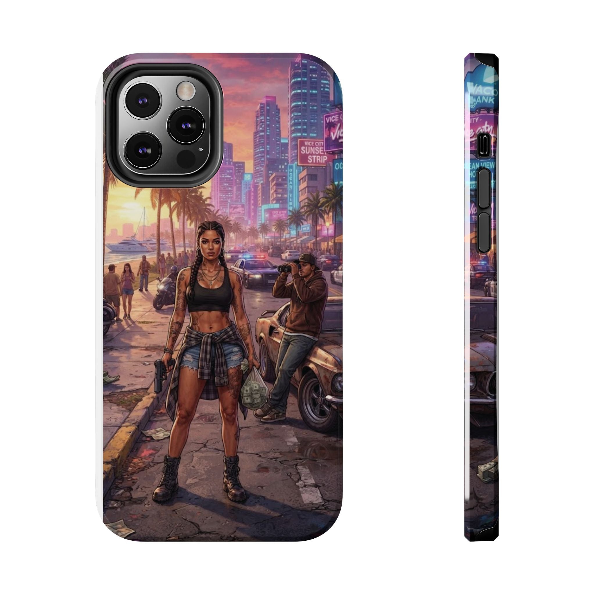 Tough Phone Case — Retro Sunset Miami Vibes with Palm Trees & Classic Car