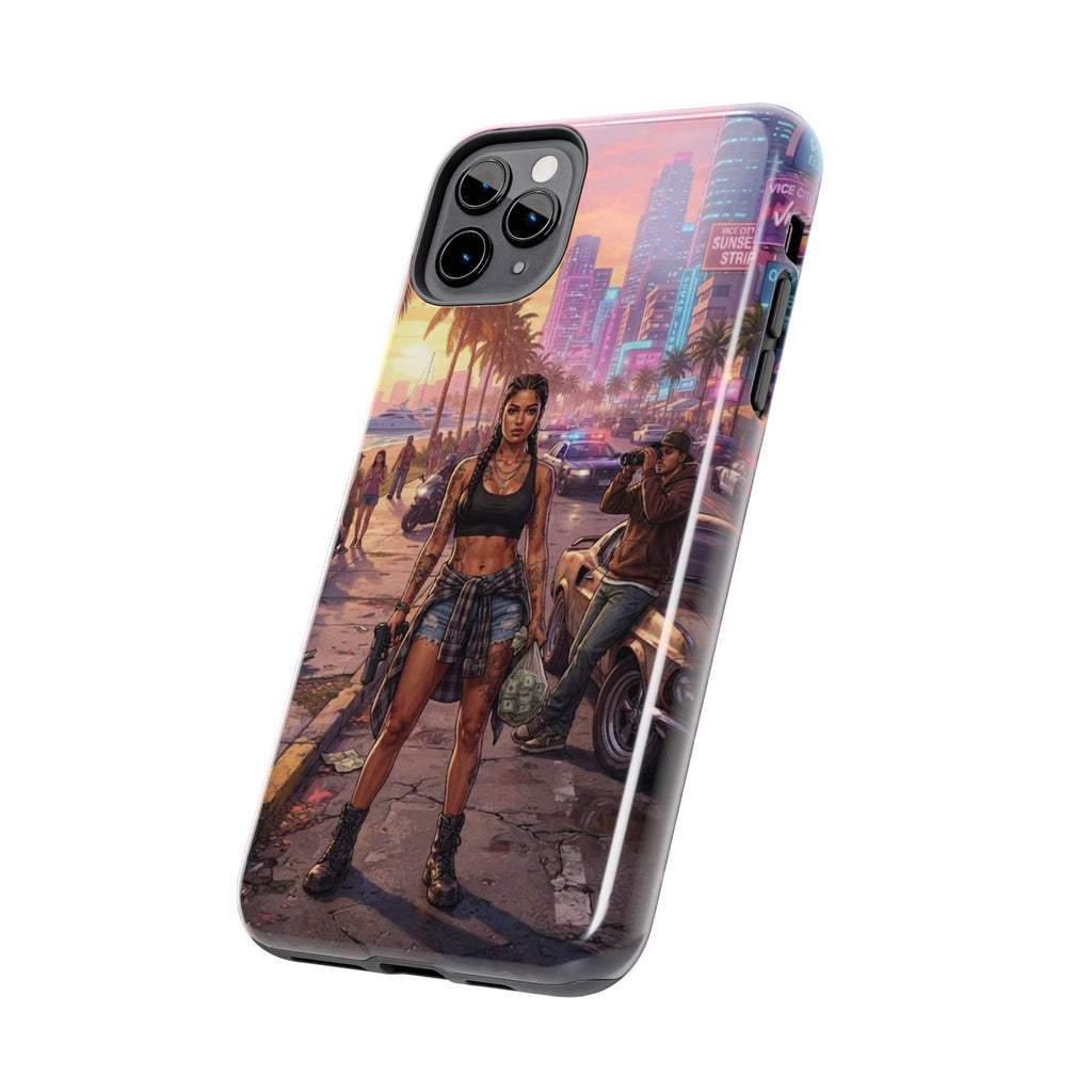 Tough Phone Case — Retro Sunset Miami Vibes with Palm Trees & Classic Car