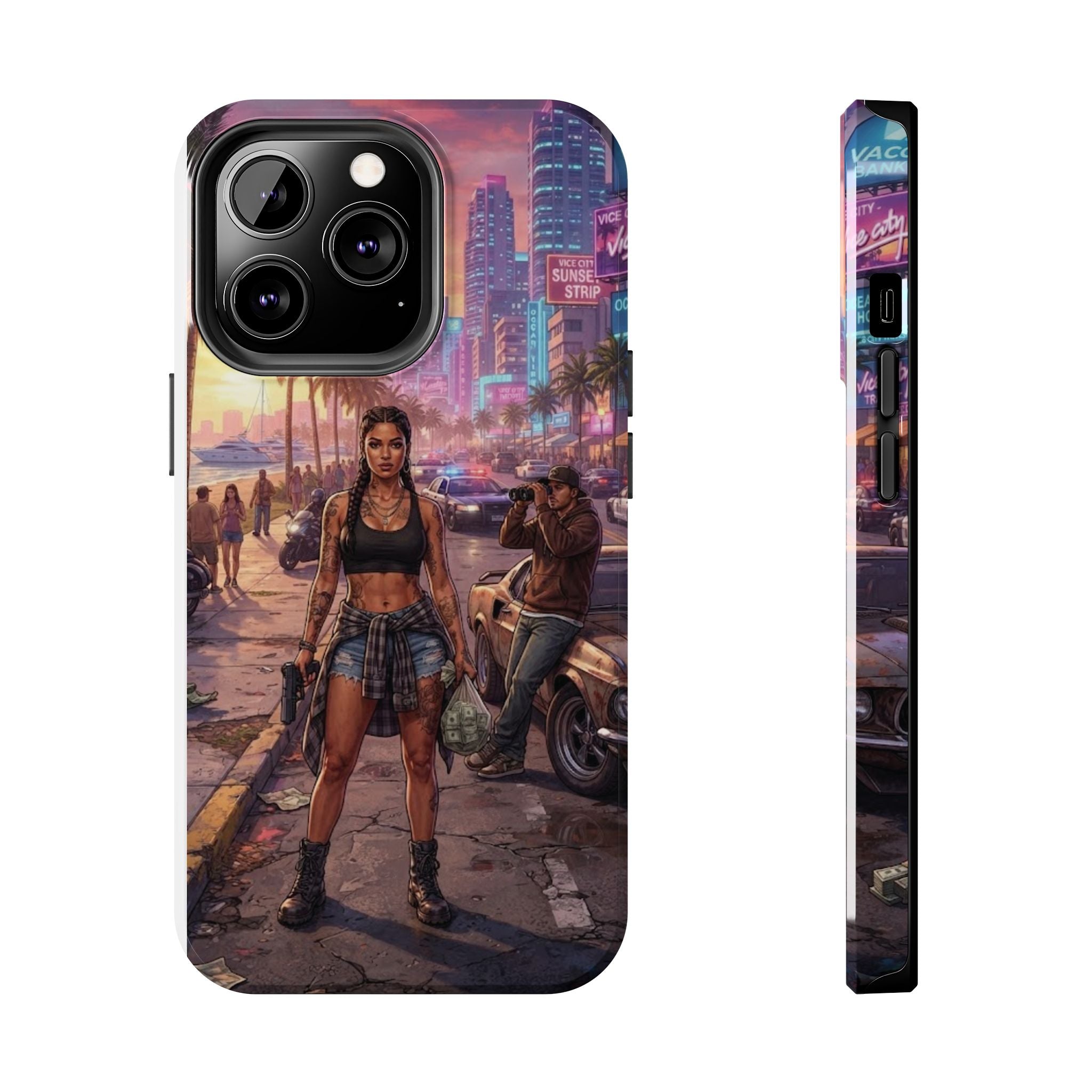 Tough Phone Case — Retro Sunset Miami Vibes with Palm Trees & Classic Car