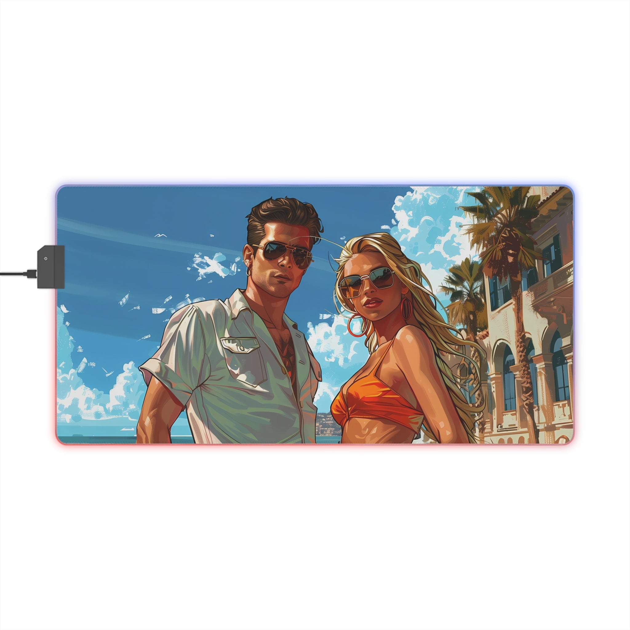 LED Gaming Mouse Pad — Retro Summer Couple RGB Desk Mat