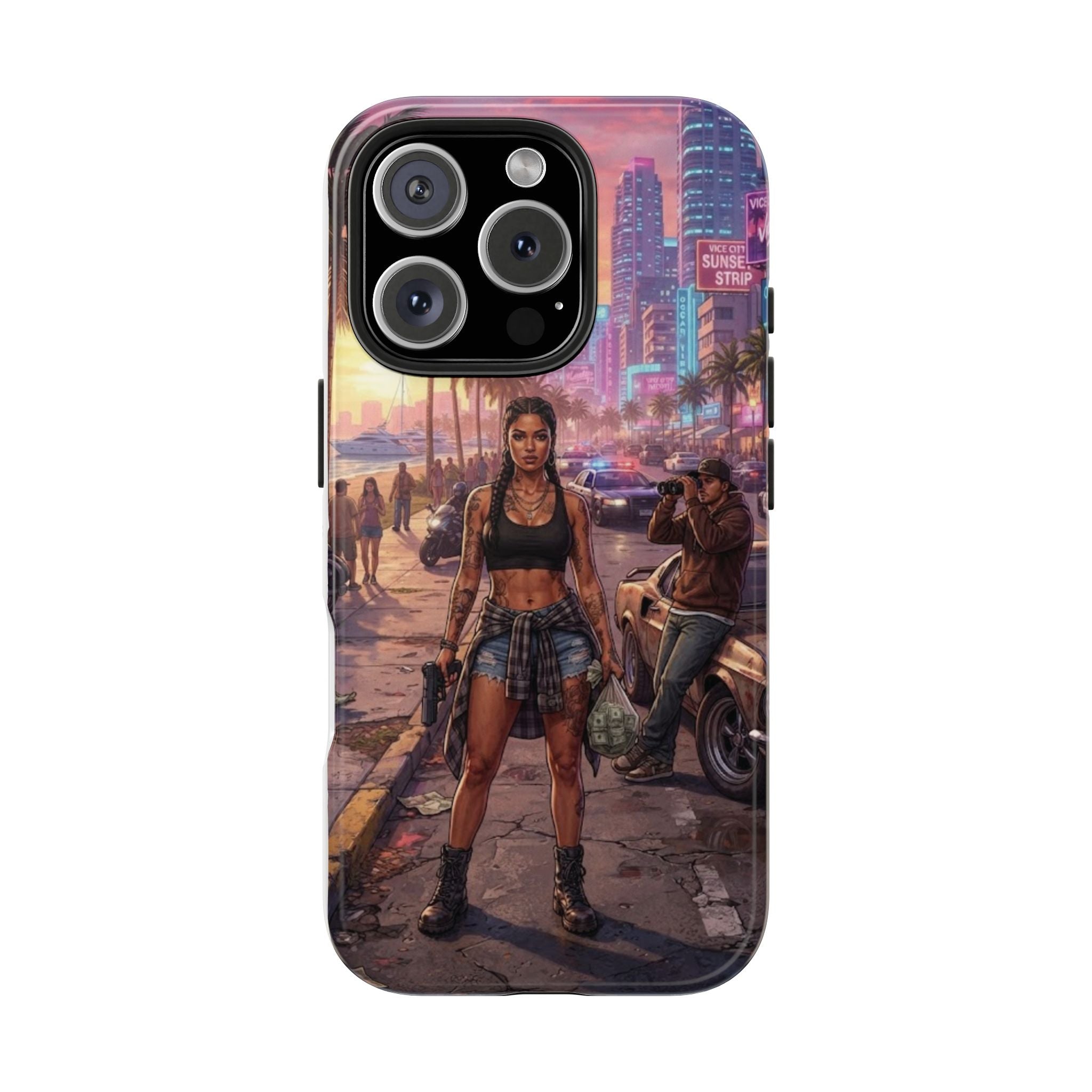 Tough Phone Case — Retro Sunset Miami Vibes with Palm Trees & Classic Car