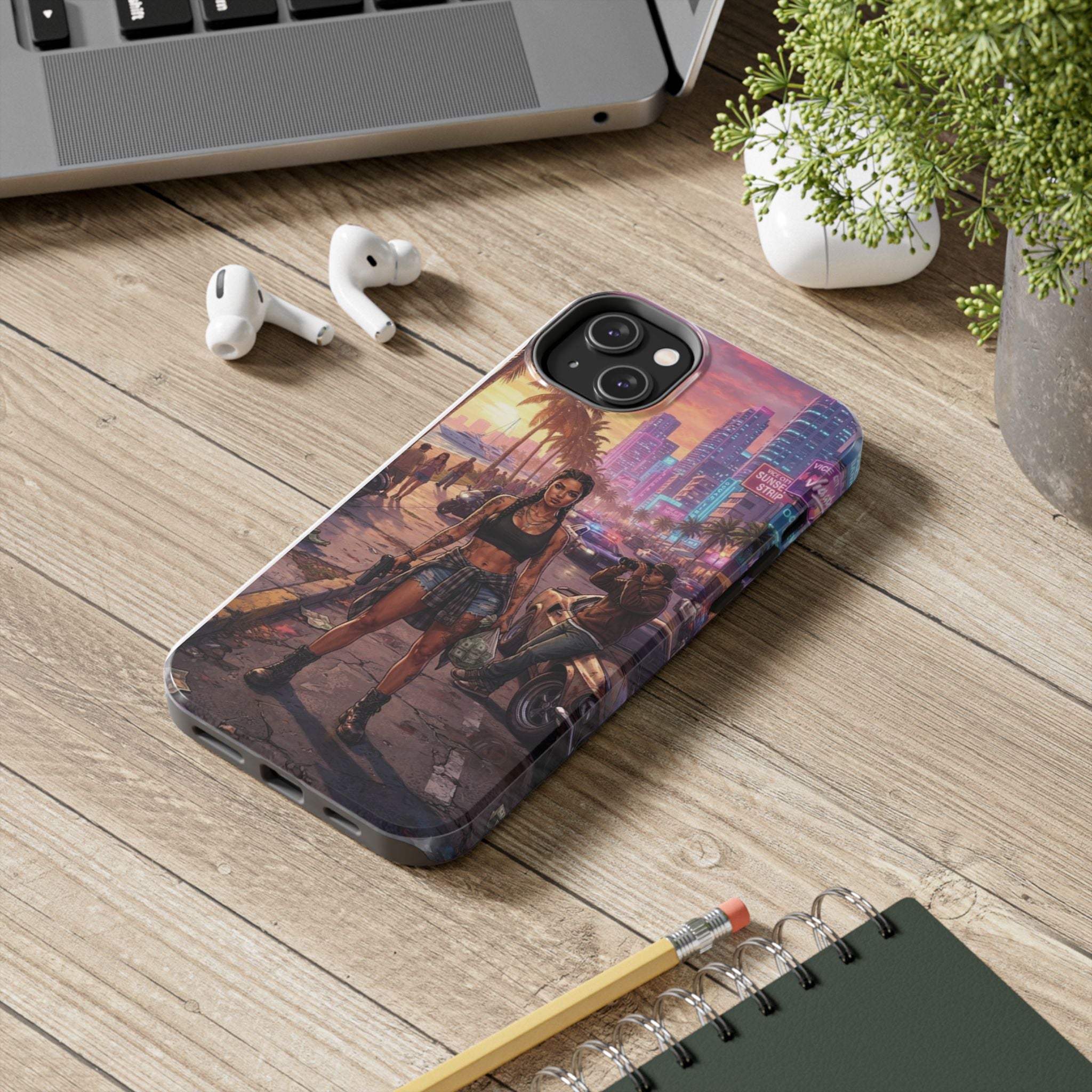 Tough Phone Case — Retro Sunset Miami Vibes with Palm Trees & Classic Car