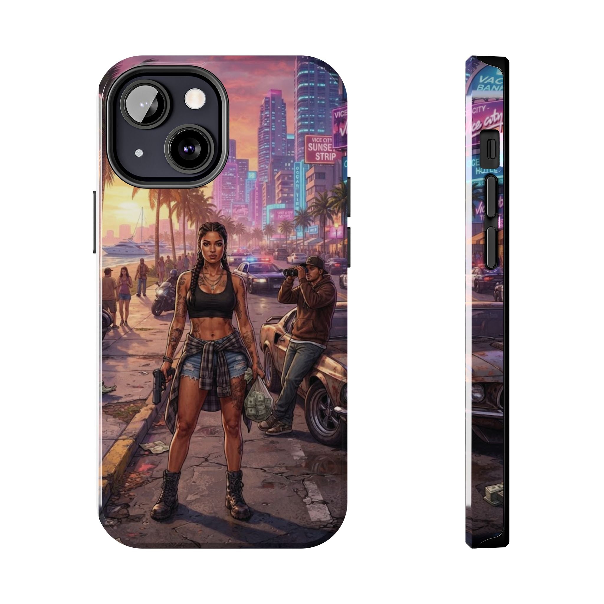 Tough Phone Case — Retro Sunset Miami Vibes with Palm Trees & Classic Car