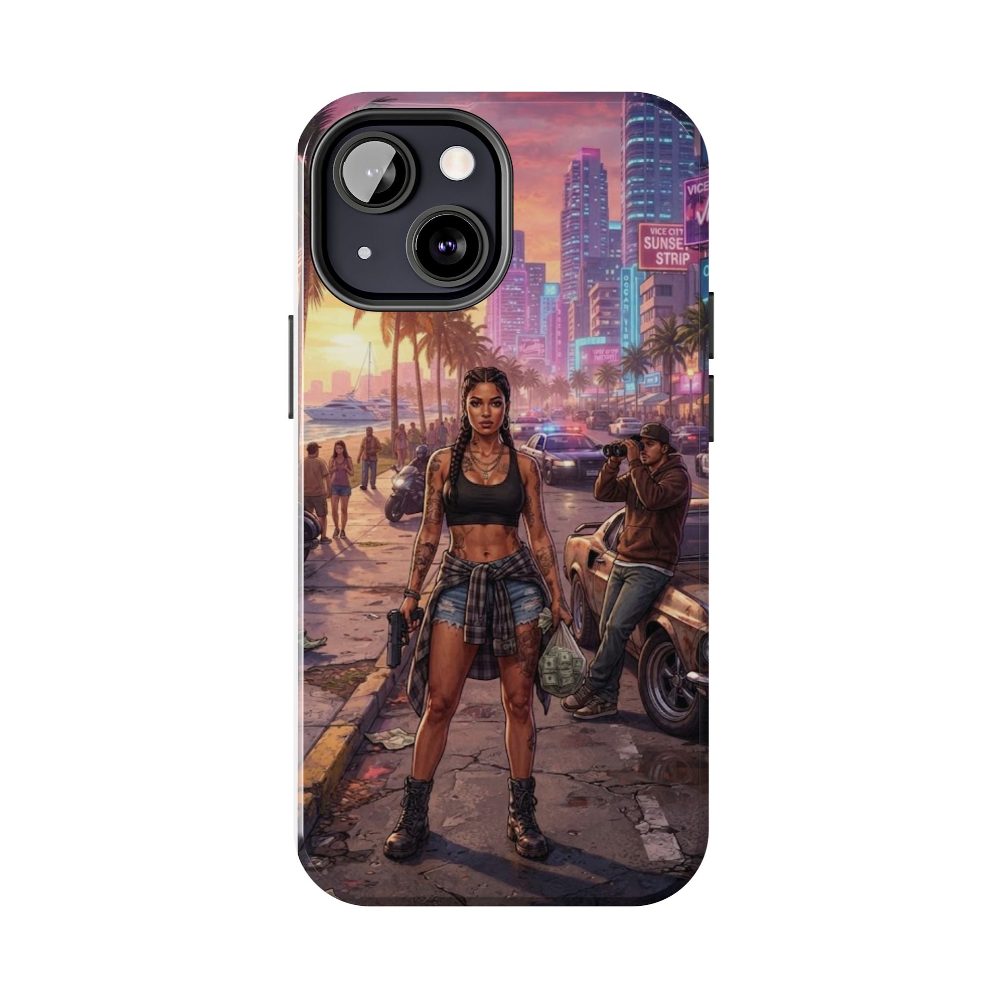 Tough Phone Case — Retro Sunset Miami Vibes with Palm Trees & Classic Car