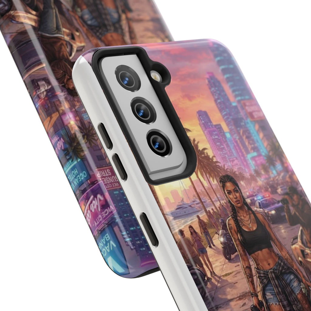 Tough Phone Case — Retro Sunset Miami Vibes with Palm Trees & Classic Car