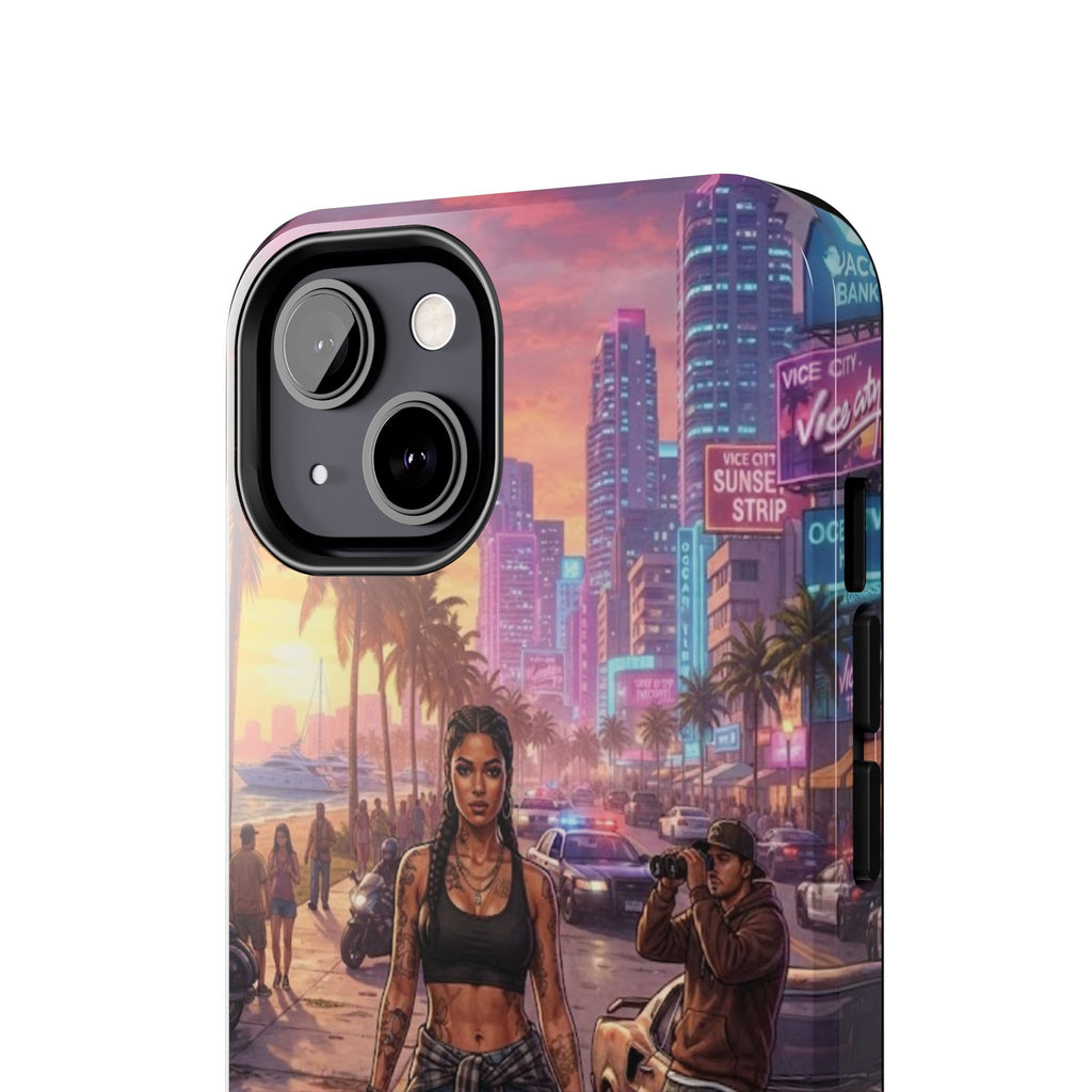 Tough Phone Case — Retro Sunset Miami Vibes with Palm Trees & Classic Car