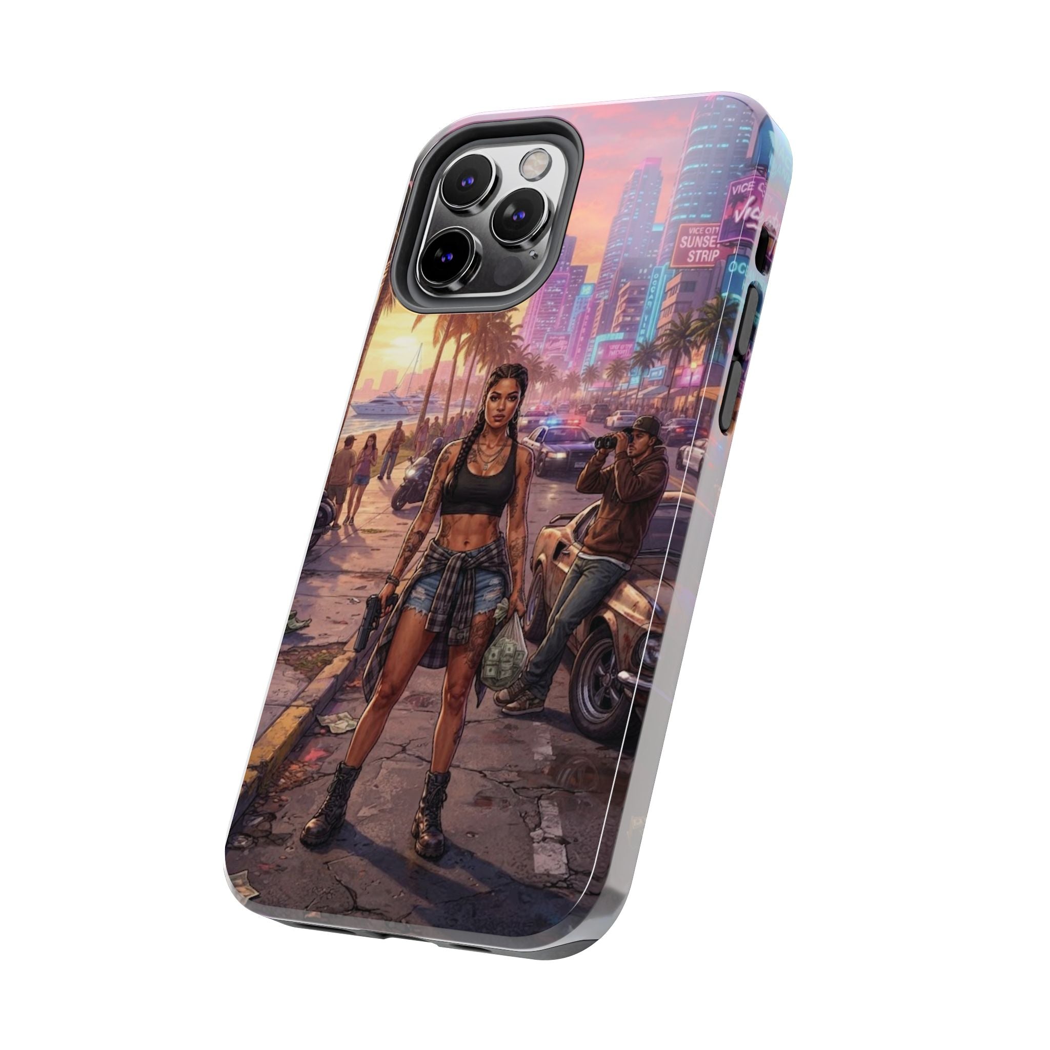 Tough Phone Case — Retro Sunset Miami Vibes with Palm Trees & Classic Car