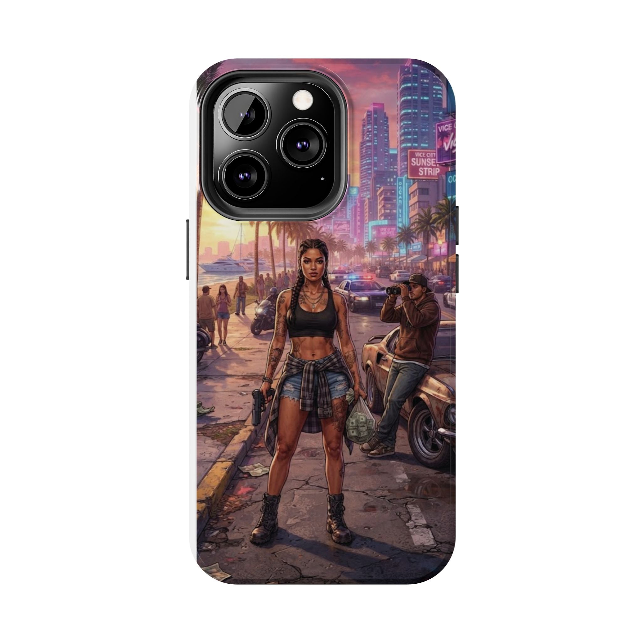 Tough Phone Case — Retro Sunset Miami Vibes with Palm Trees & Classic Car