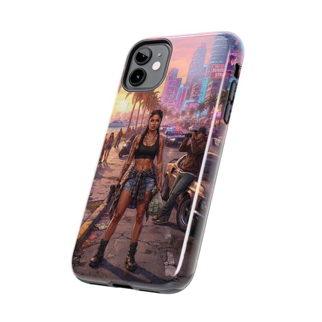 Tough Phone Case — Retro Sunset Miami Vibes with Palm Trees & Classic Car