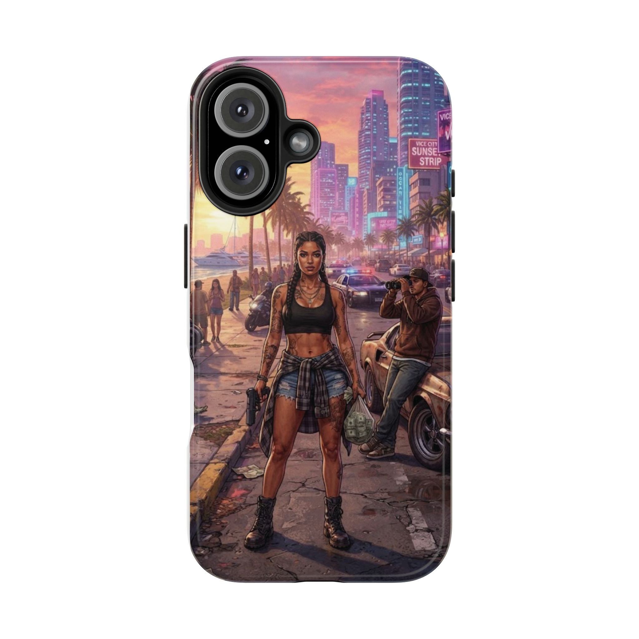 Tough Phone Case — Retro Sunset Miami Vibes with Palm Trees & Classic Car
