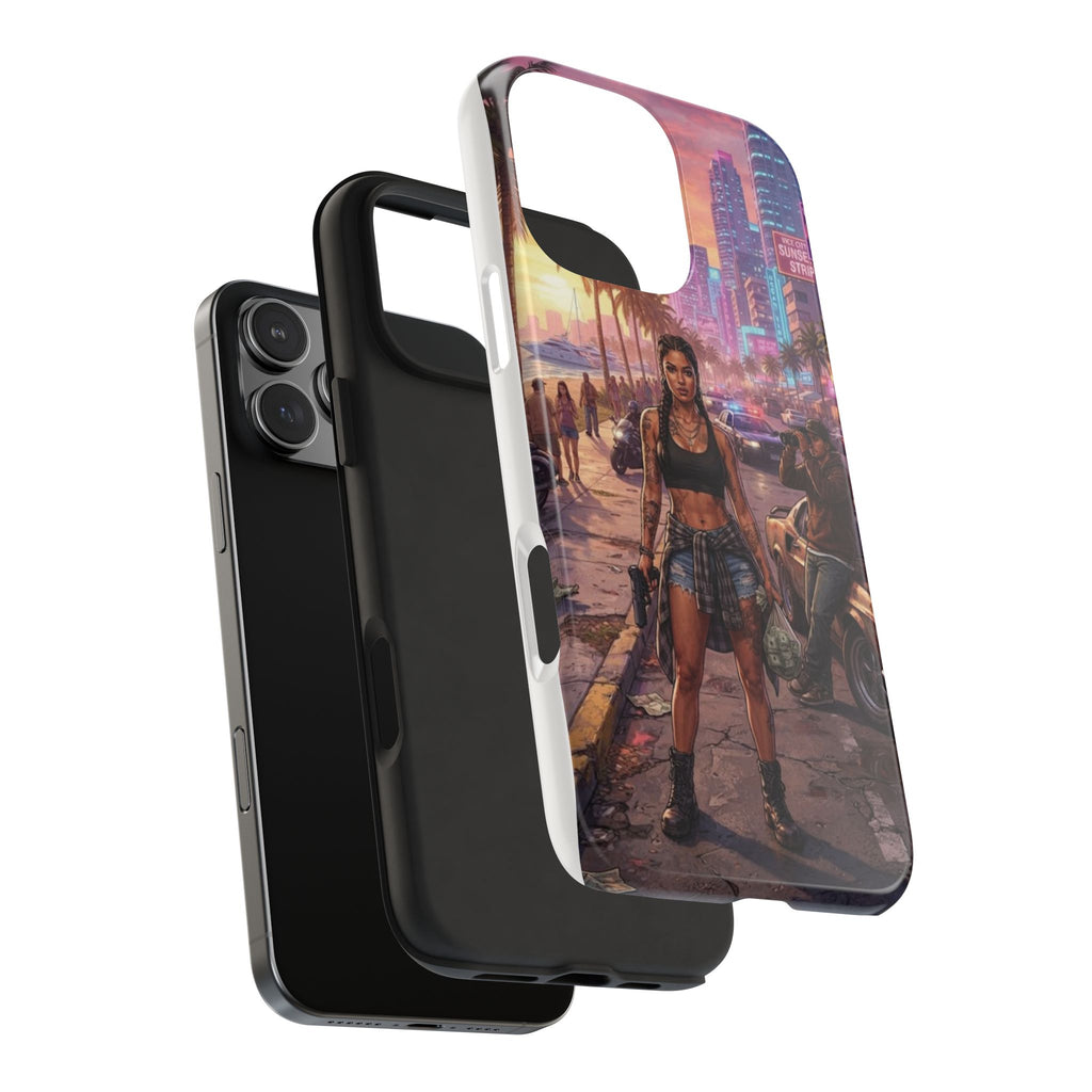 Tough Phone Case — Retro Sunset Miami Vibes with Palm Trees & Classic Car