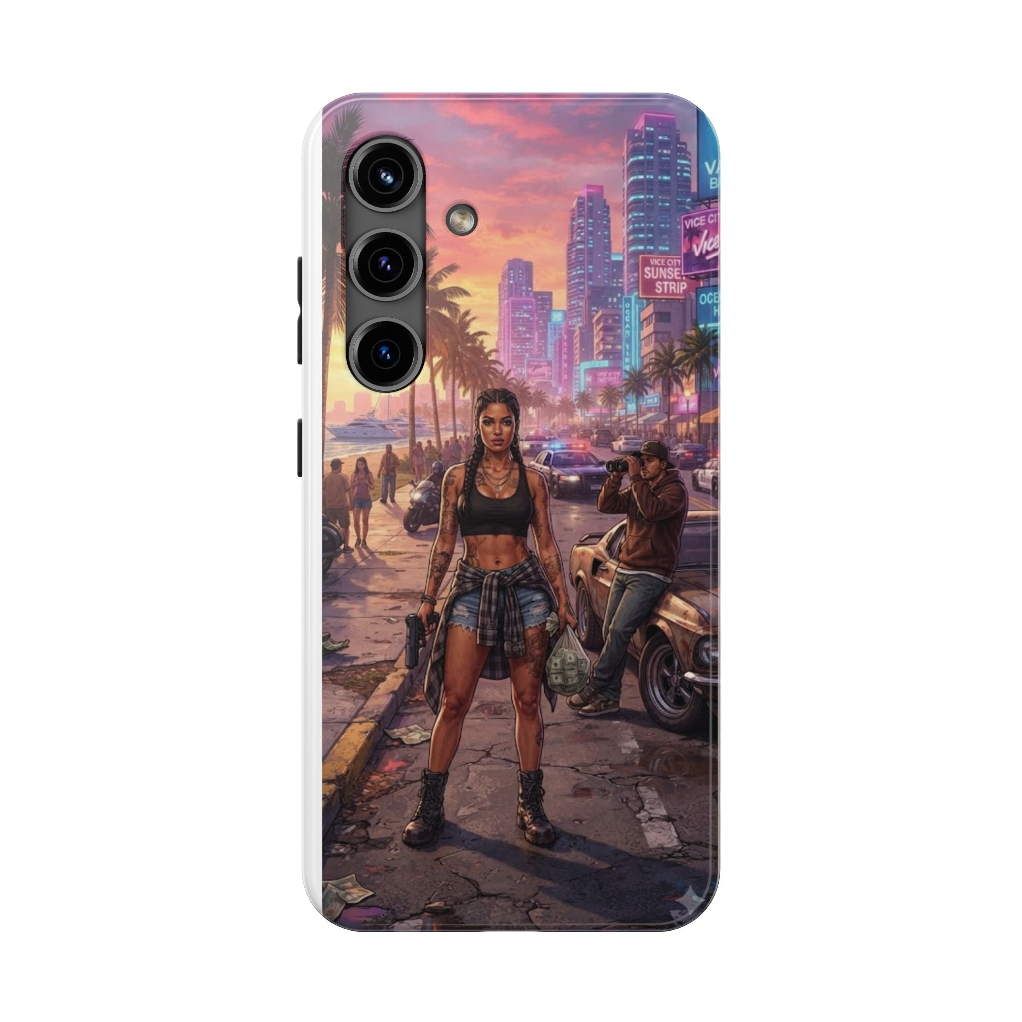 Tough Phone Case — Retro Sunset Miami Vibes with Palm Trees & Classic Car